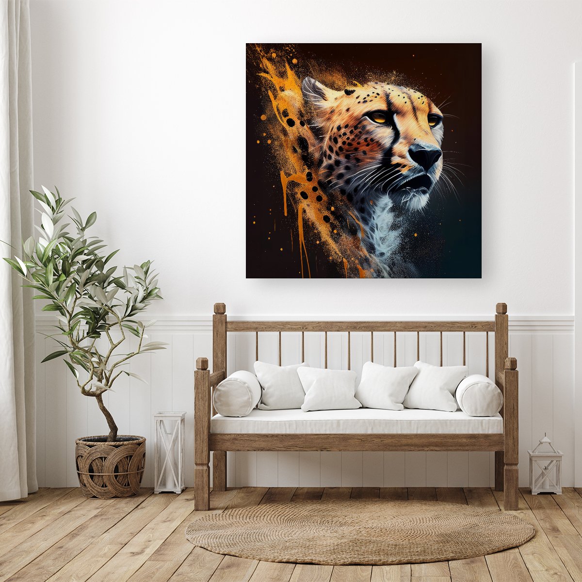 Cheetah Face Splashart Dark Background Canvas