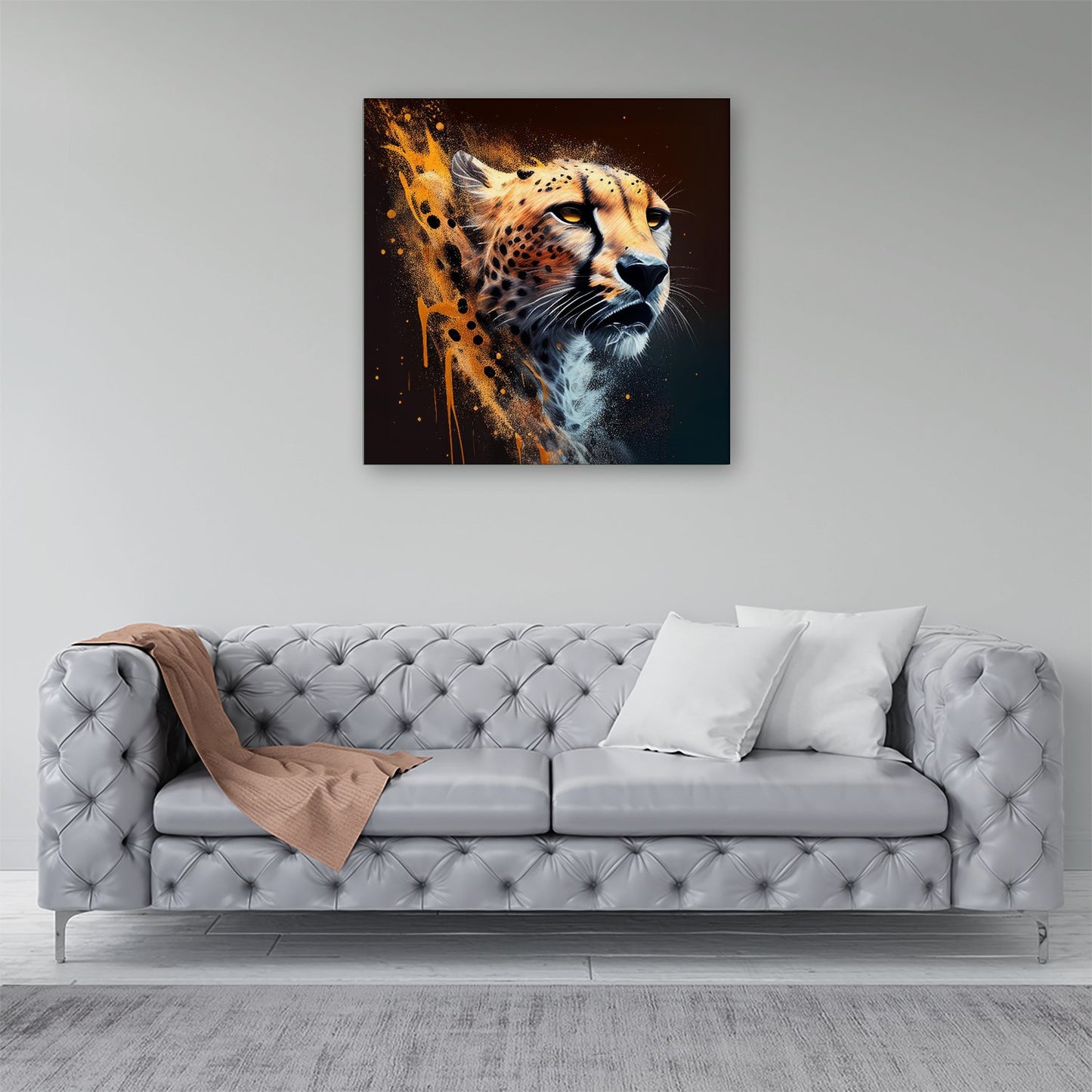 Cheetah Face Splashart Dark Background Canvas