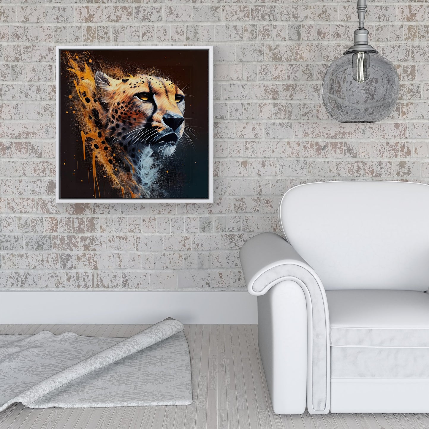 Cheetah Face Splashart Dark Background Framed Canvas