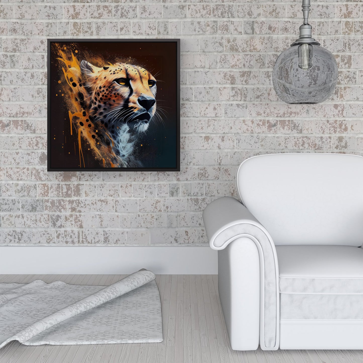 Cheetah Face Splashart Dark Background Framed Canvas
