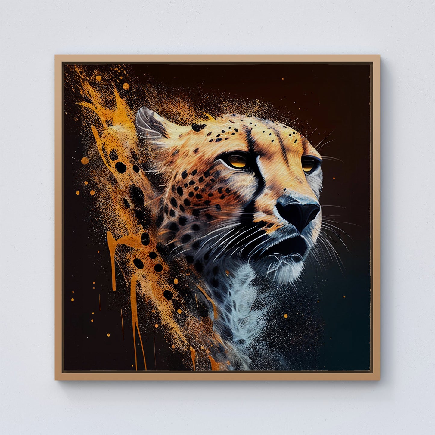 Cheetah Face Splashart Dark Background Framed Canvas