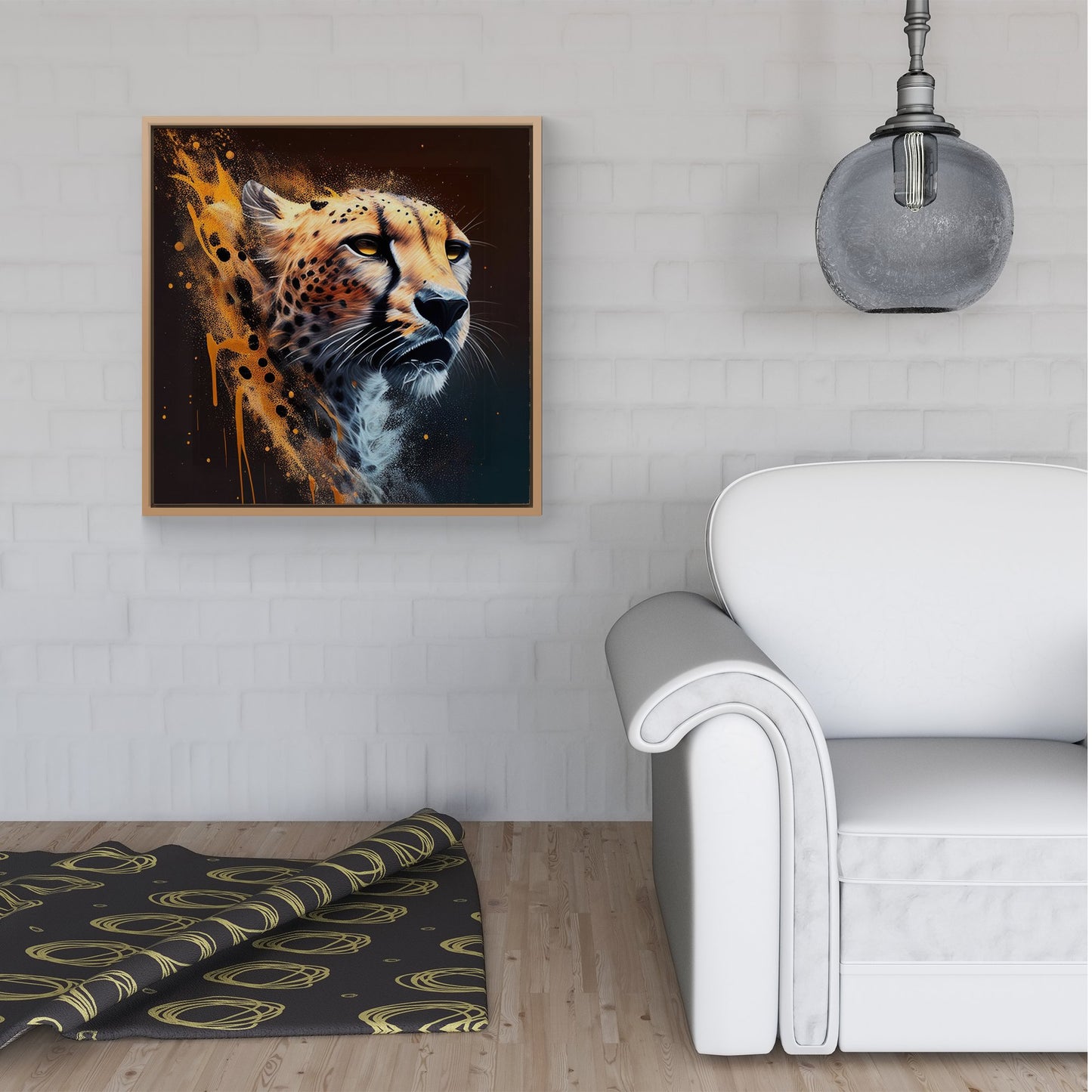Cheetah Face Splashart Dark Background Framed Canvas