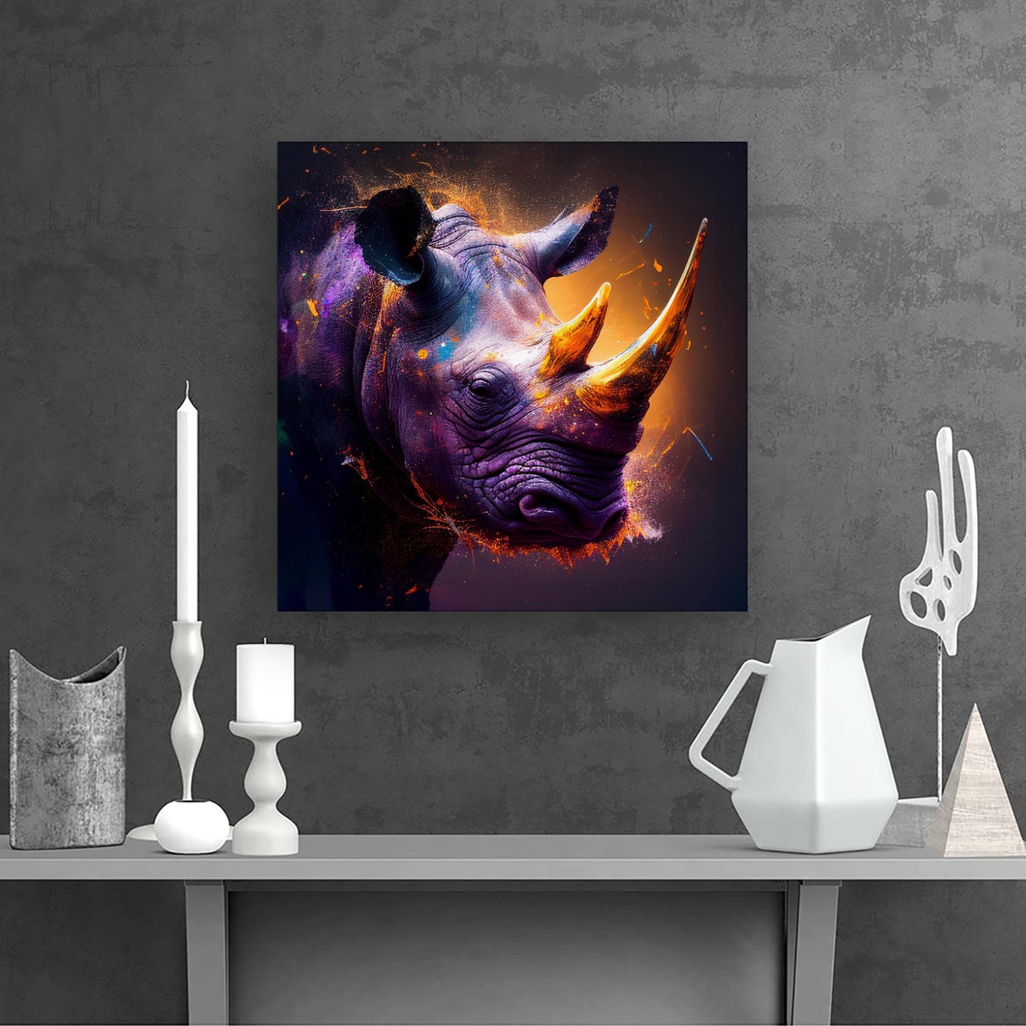 Golden Rhino Face Splashart Canvas