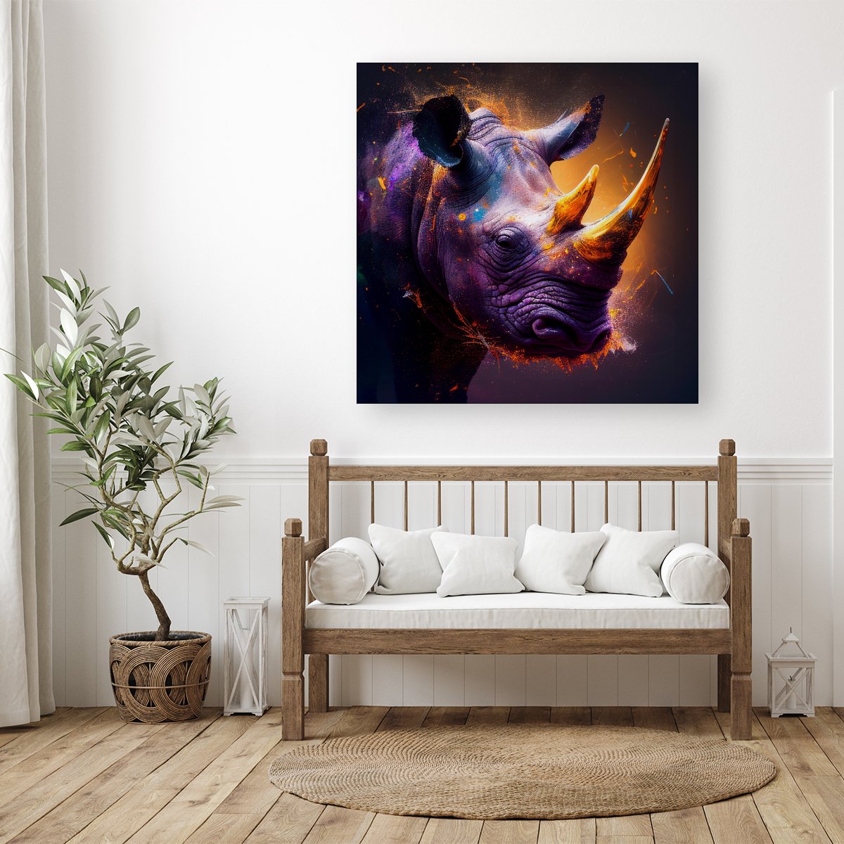 Golden Rhino Face Splashart Canvas