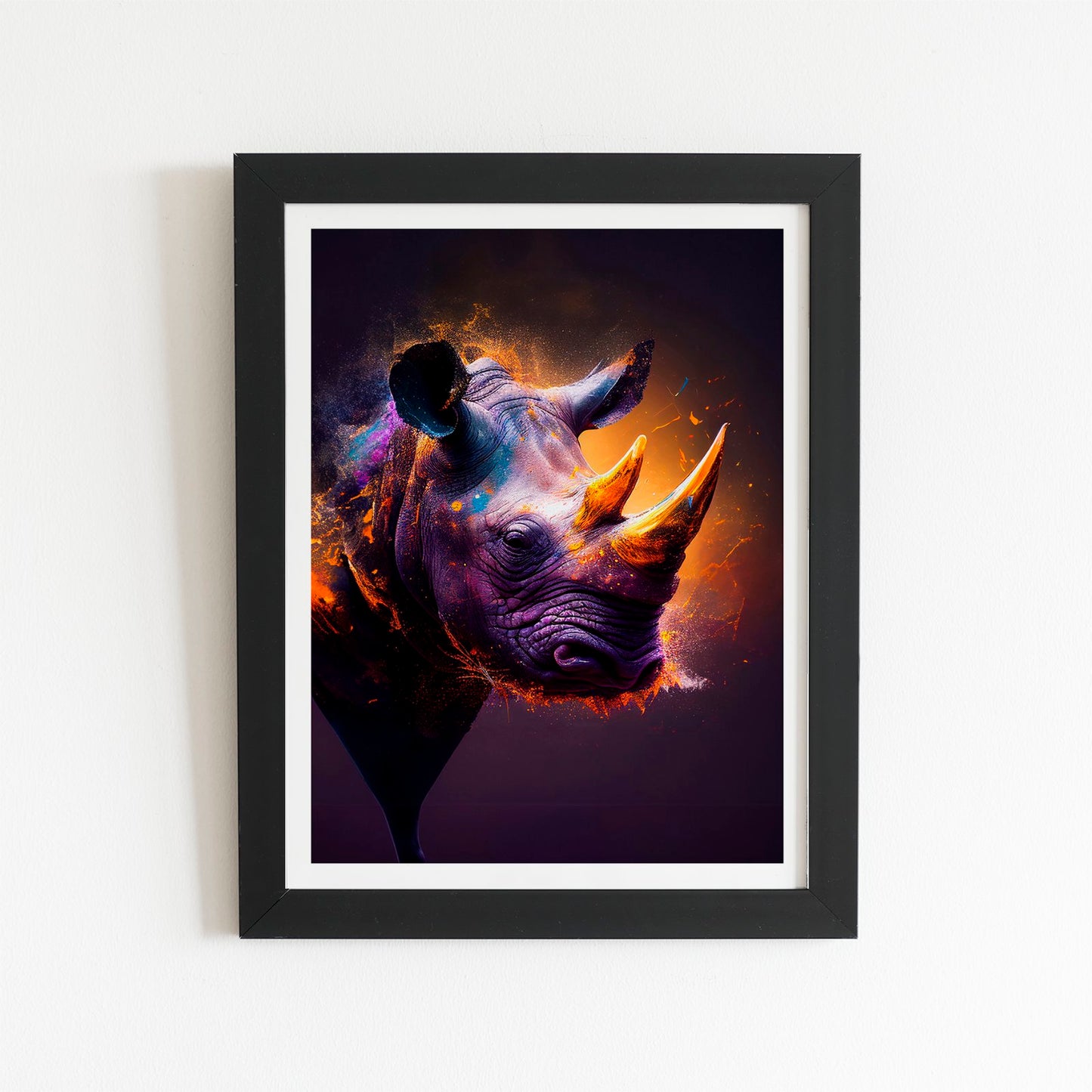 Golden Rhino Face Splashart Art Prints