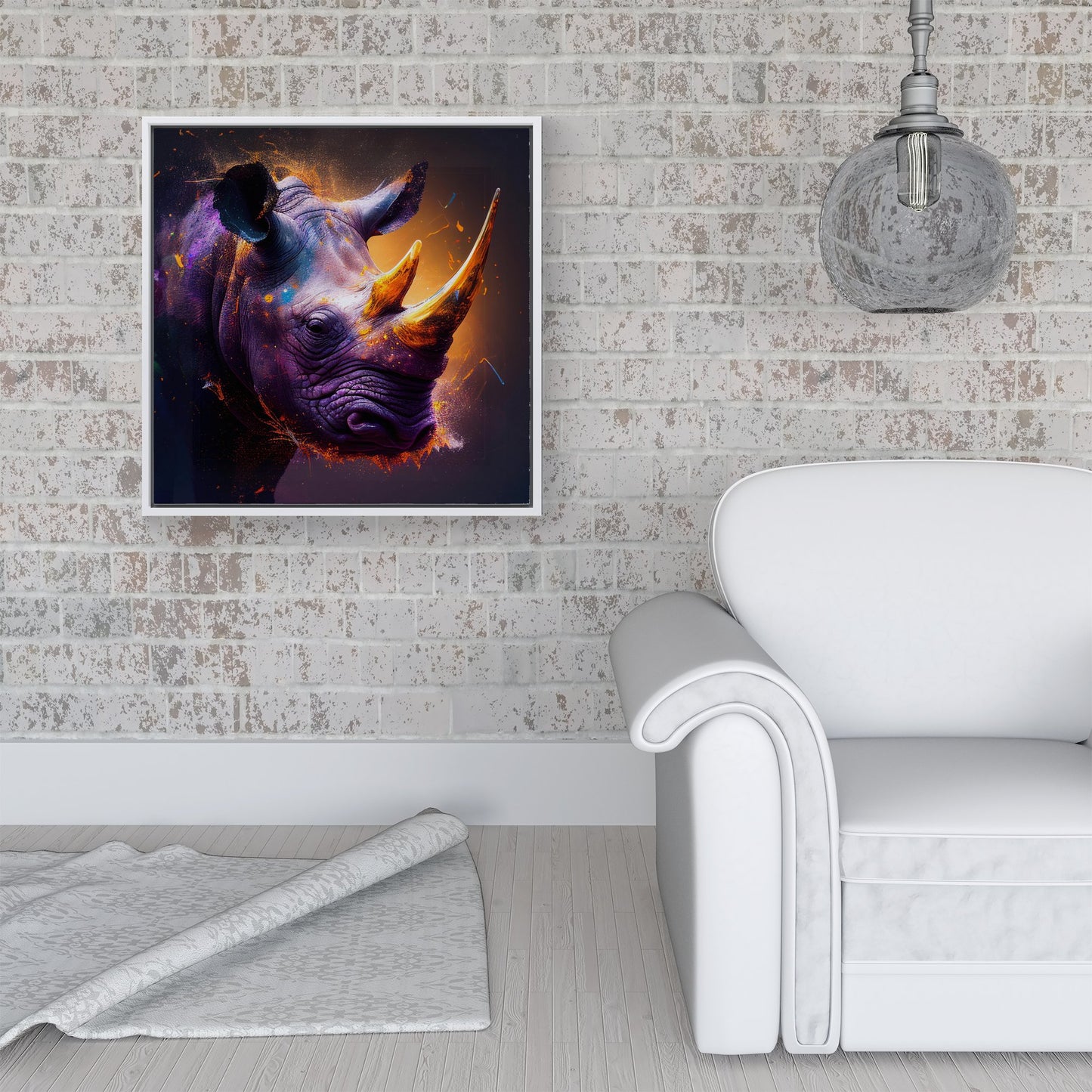 Golden Rhino Face Splashart Framed Canvas
