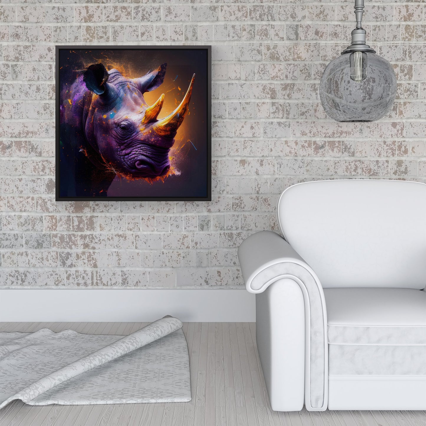 Golden Rhino Face Splashart Framed Canvas