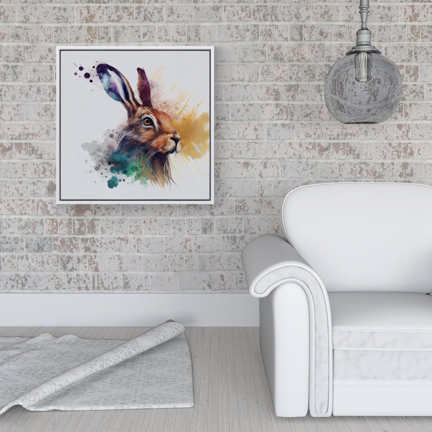 Hare Close Up Splashart Framed Canvas