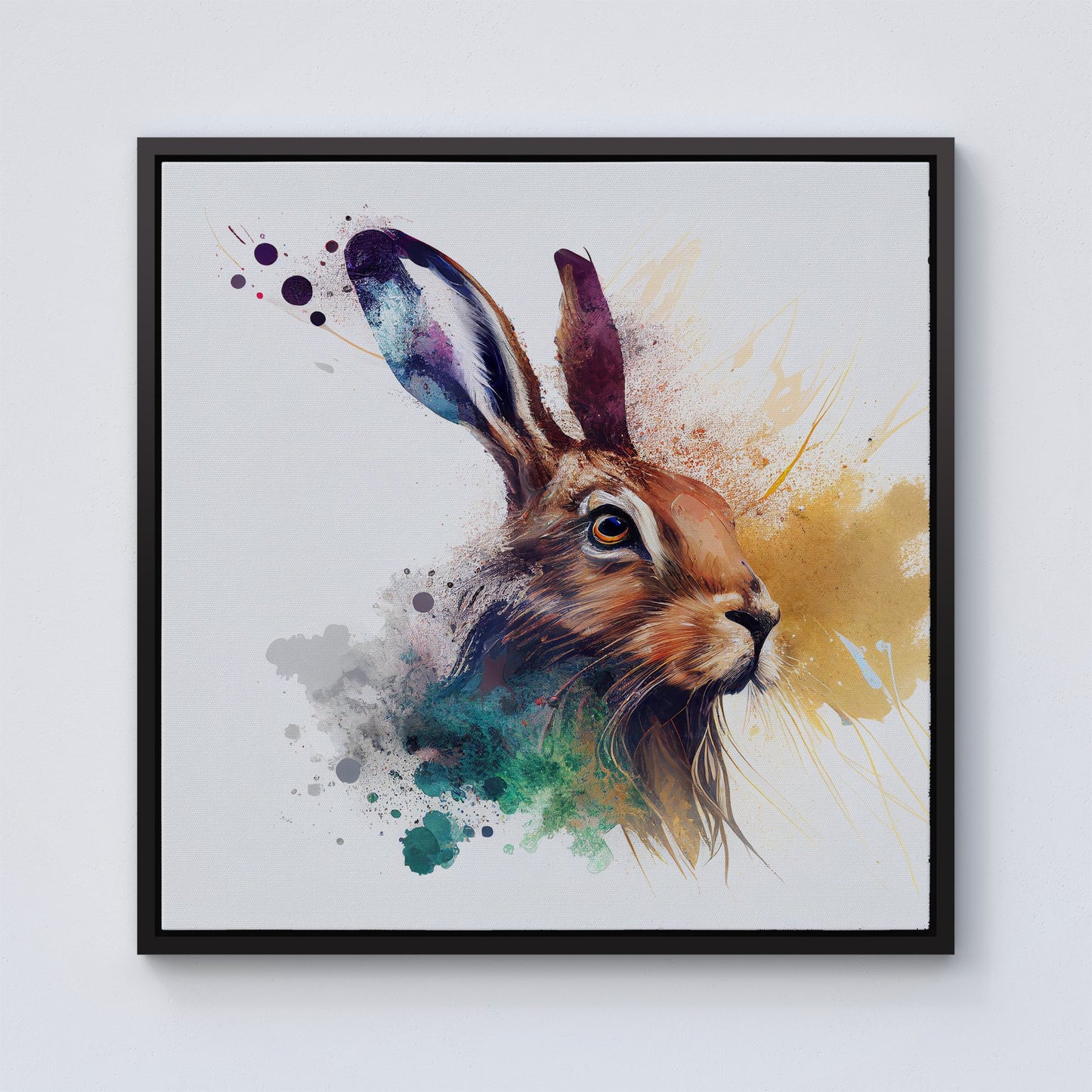 Hare Close Up Splashart Framed Canvas