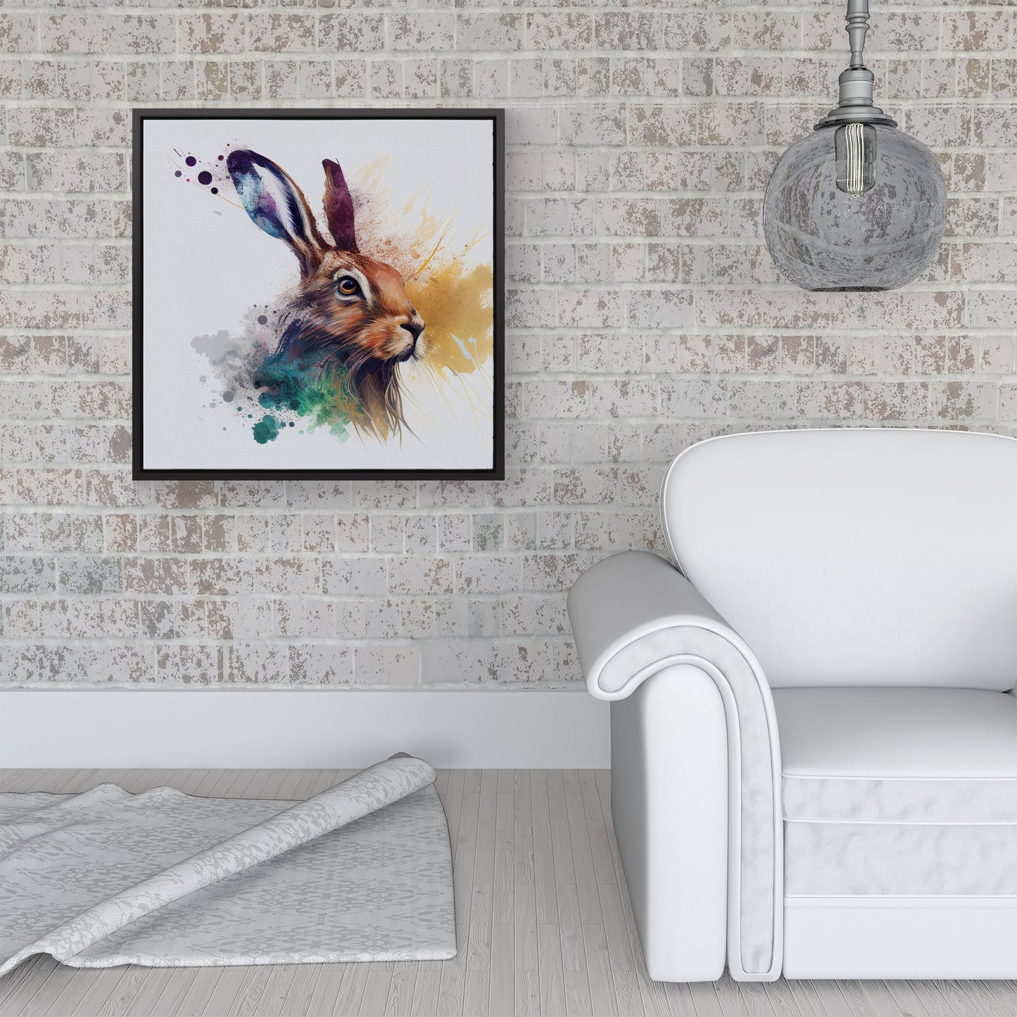 Hare Close Up Splashart Framed Canvas