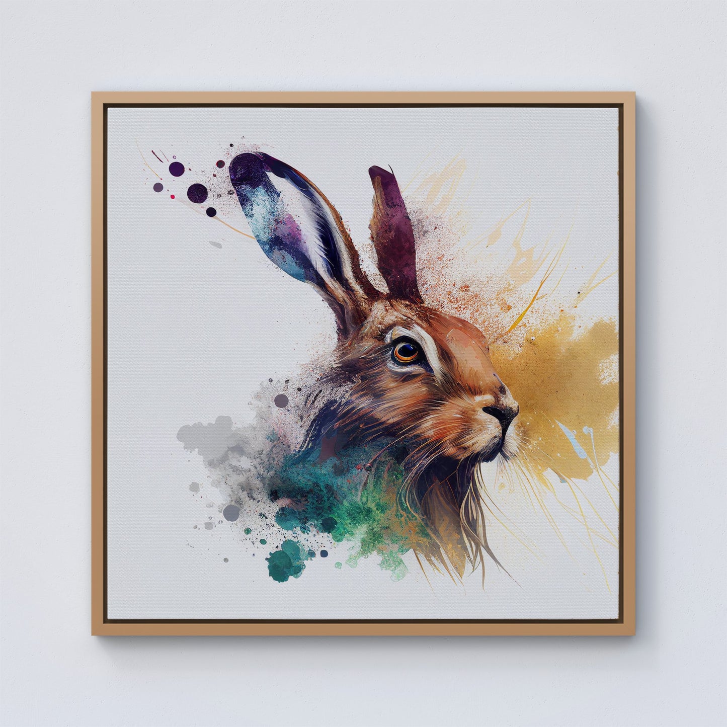 Hare Close Up Splashart Framed Canvas