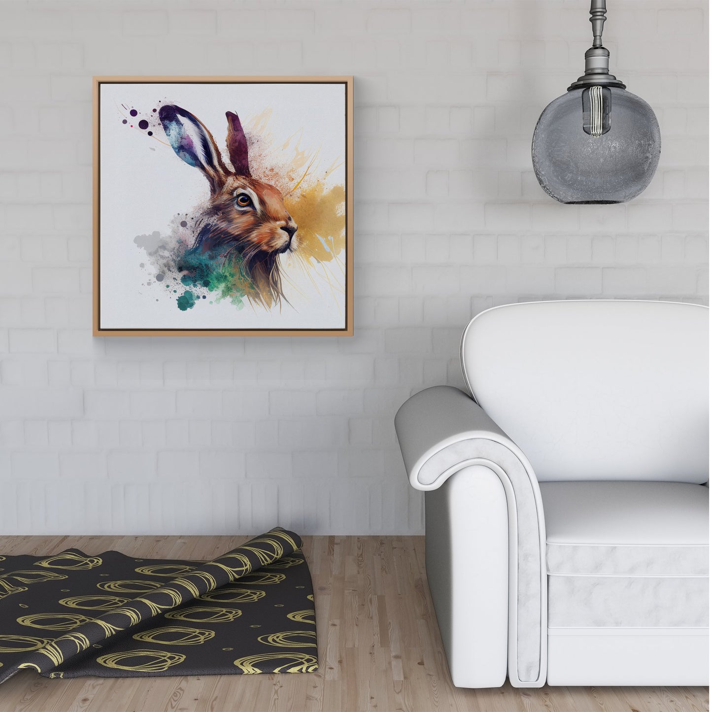 Hare Close Up Splashart Framed Canvas