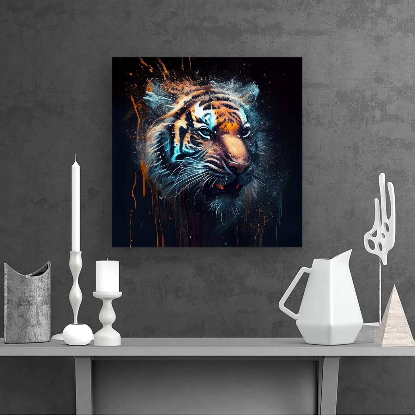 Tiger Face Splashart Dark Background Canvas