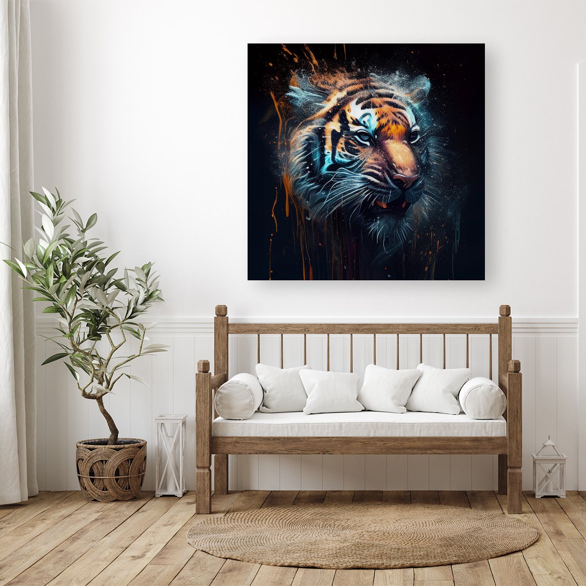 Tiger Face Splashart Dark Background Canvas
