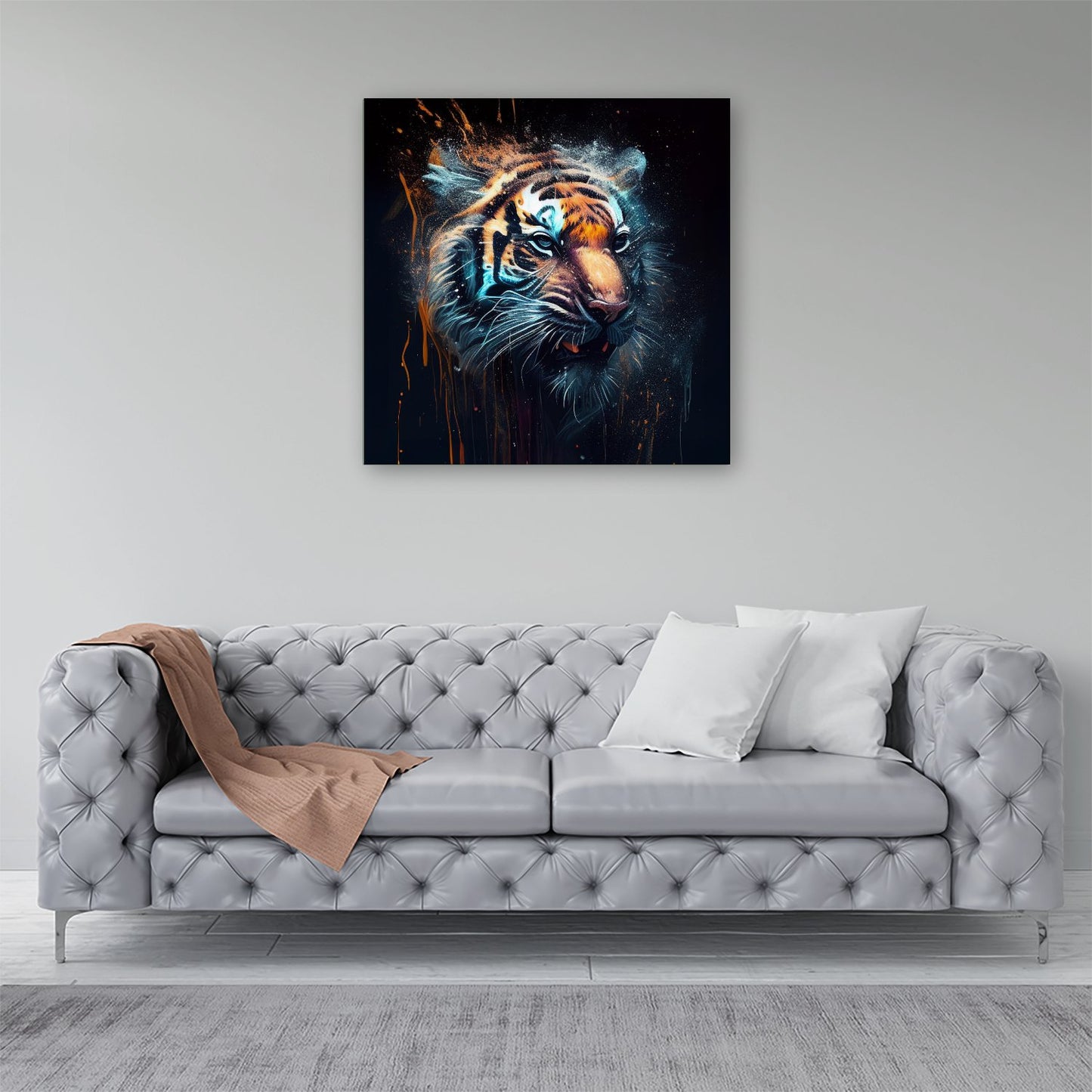 Tiger Face Splashart Dark Background Canvas