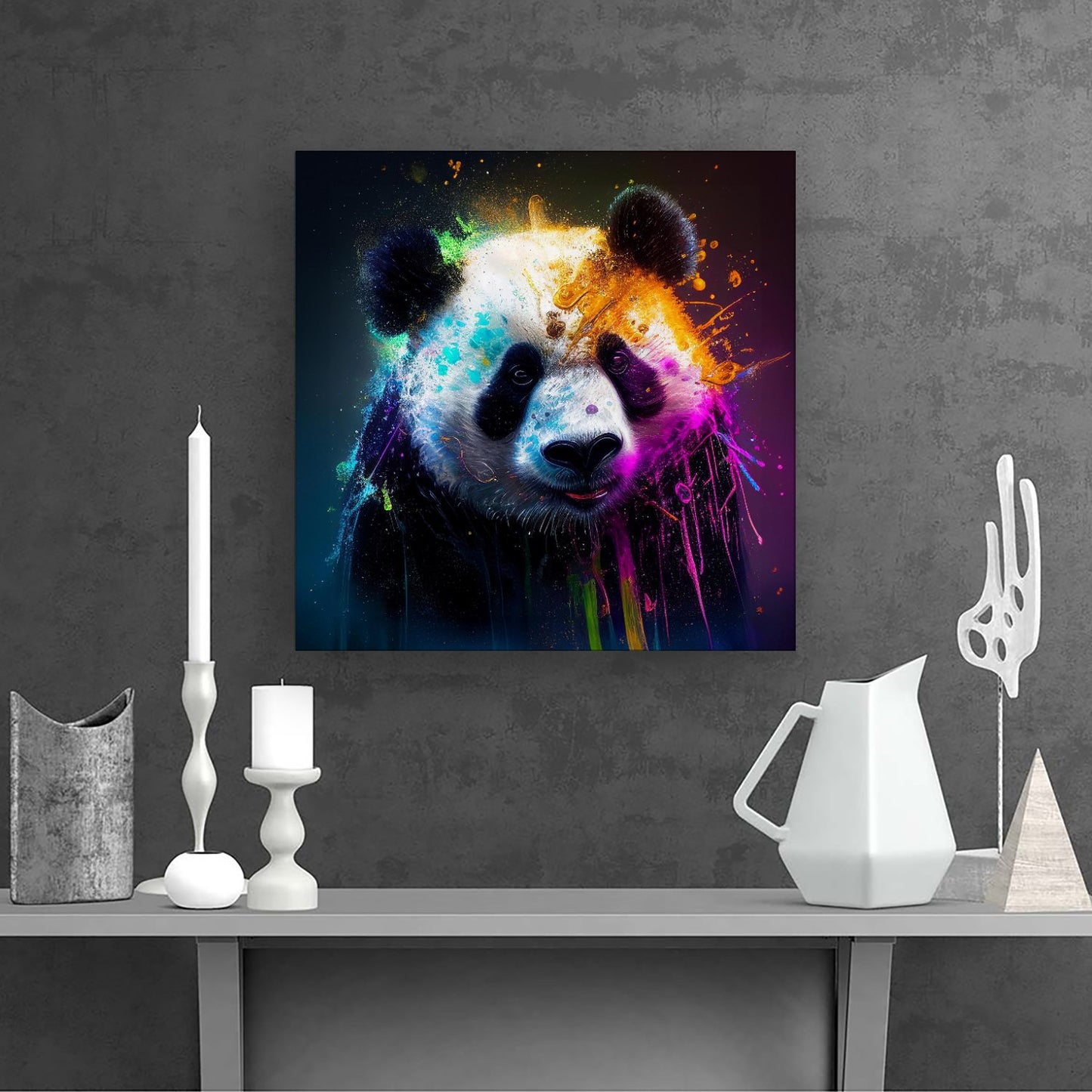 Panda Face Splashart Colourful Canvas