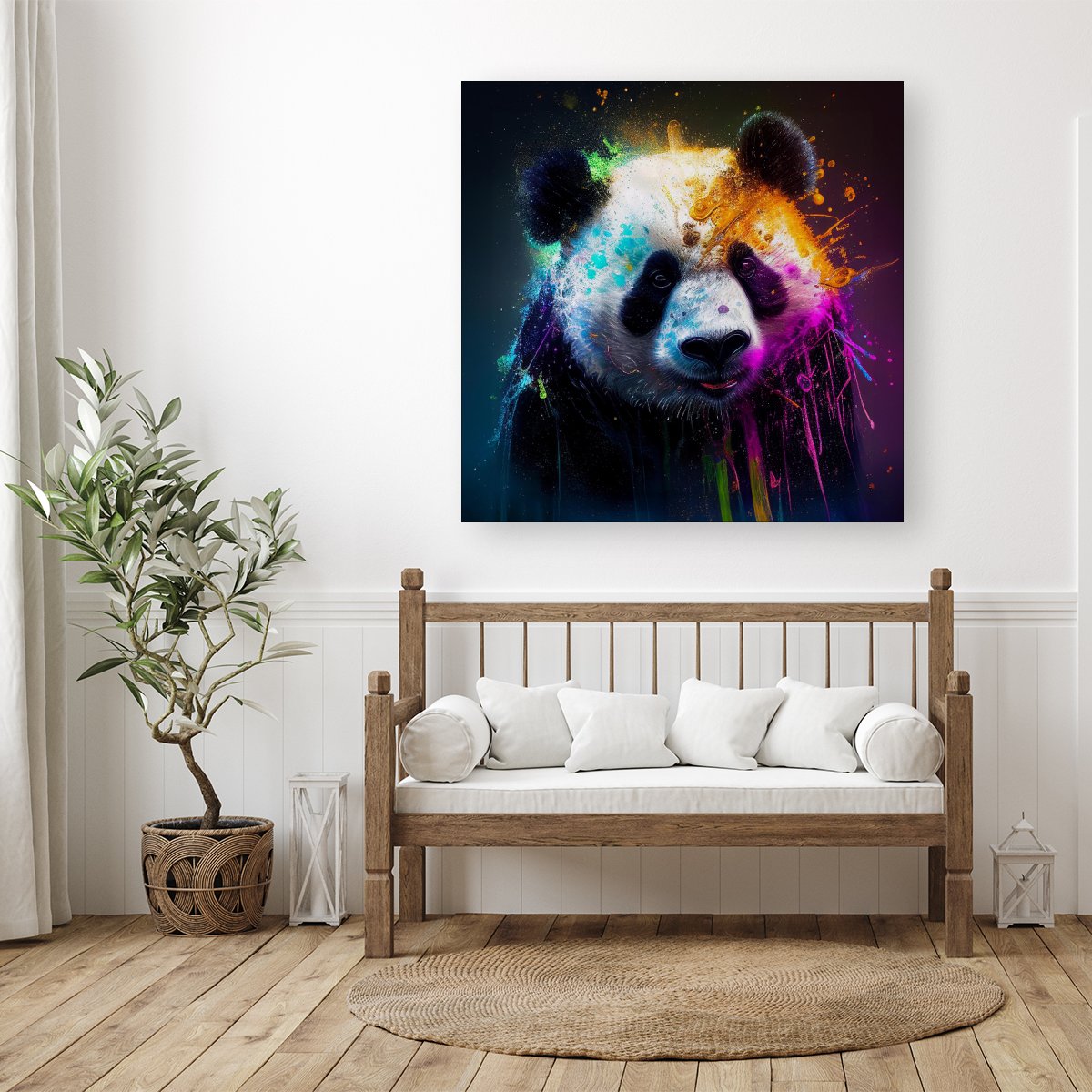 Panda Face Splashart Colourful Canvas