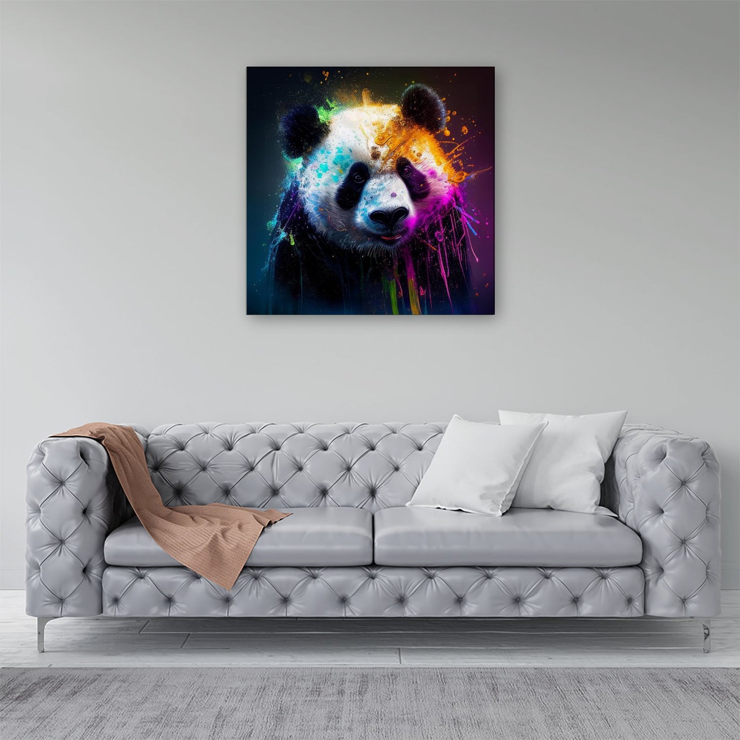 Panda Face Splashart Colourful Canvas