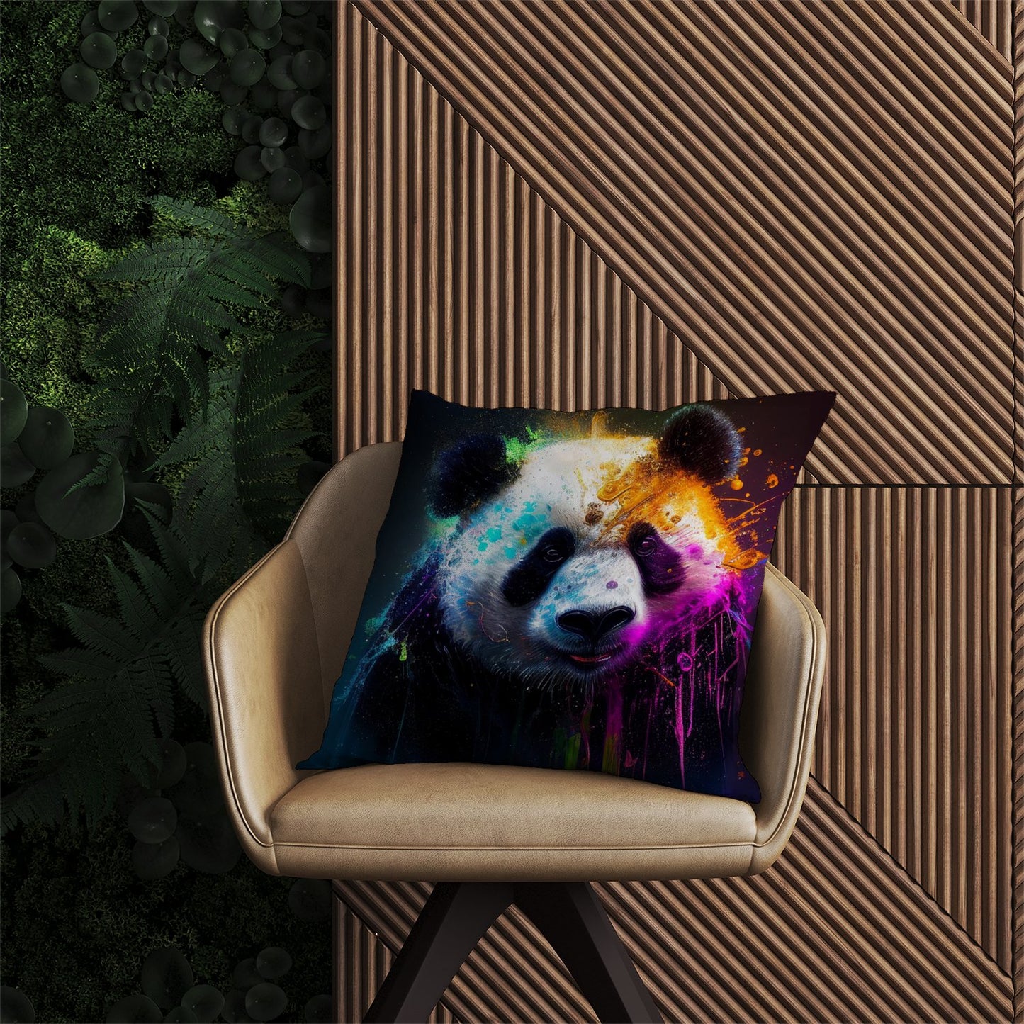 Panda Face Splashart Colourful Outdoor Cushion