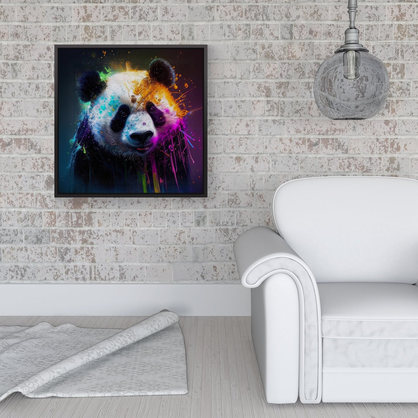 Panda Face Splashart Colourful Framed Canvas