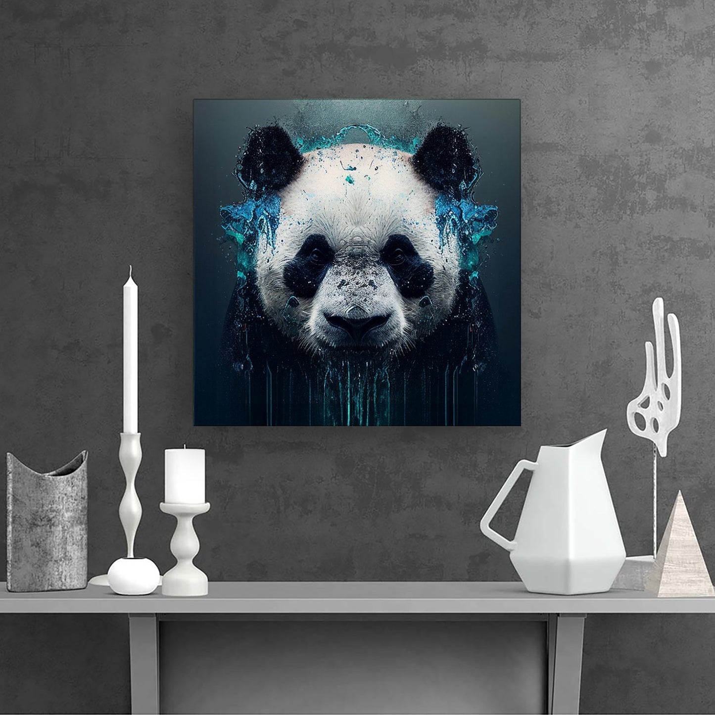 Panda Face Splashart Dark Background Canvas