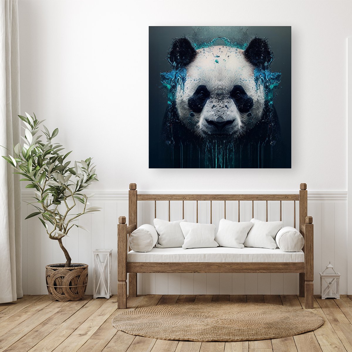 Panda Face Splashart Dark Background Canvas