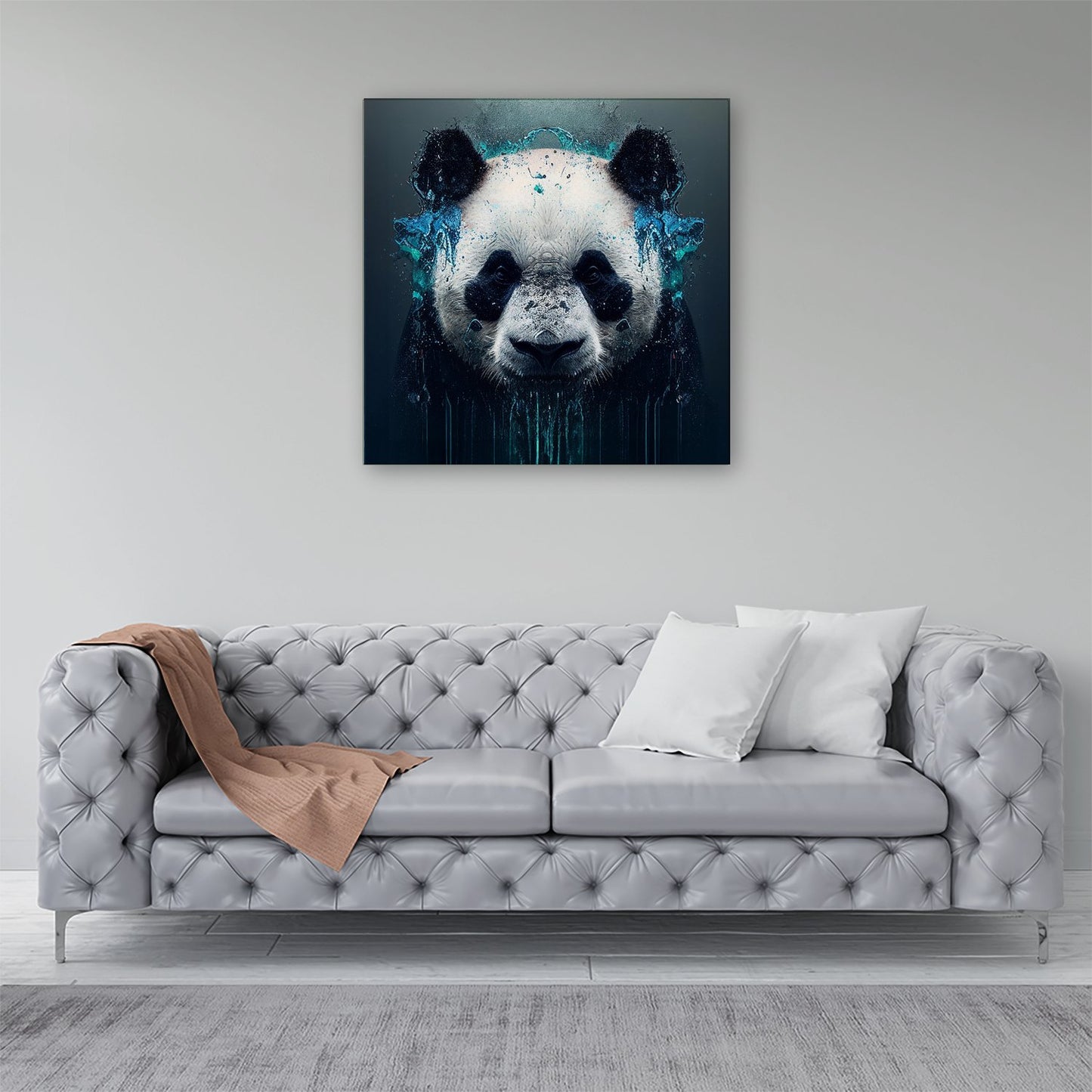 Panda Face Splashart Dark Background Canvas
