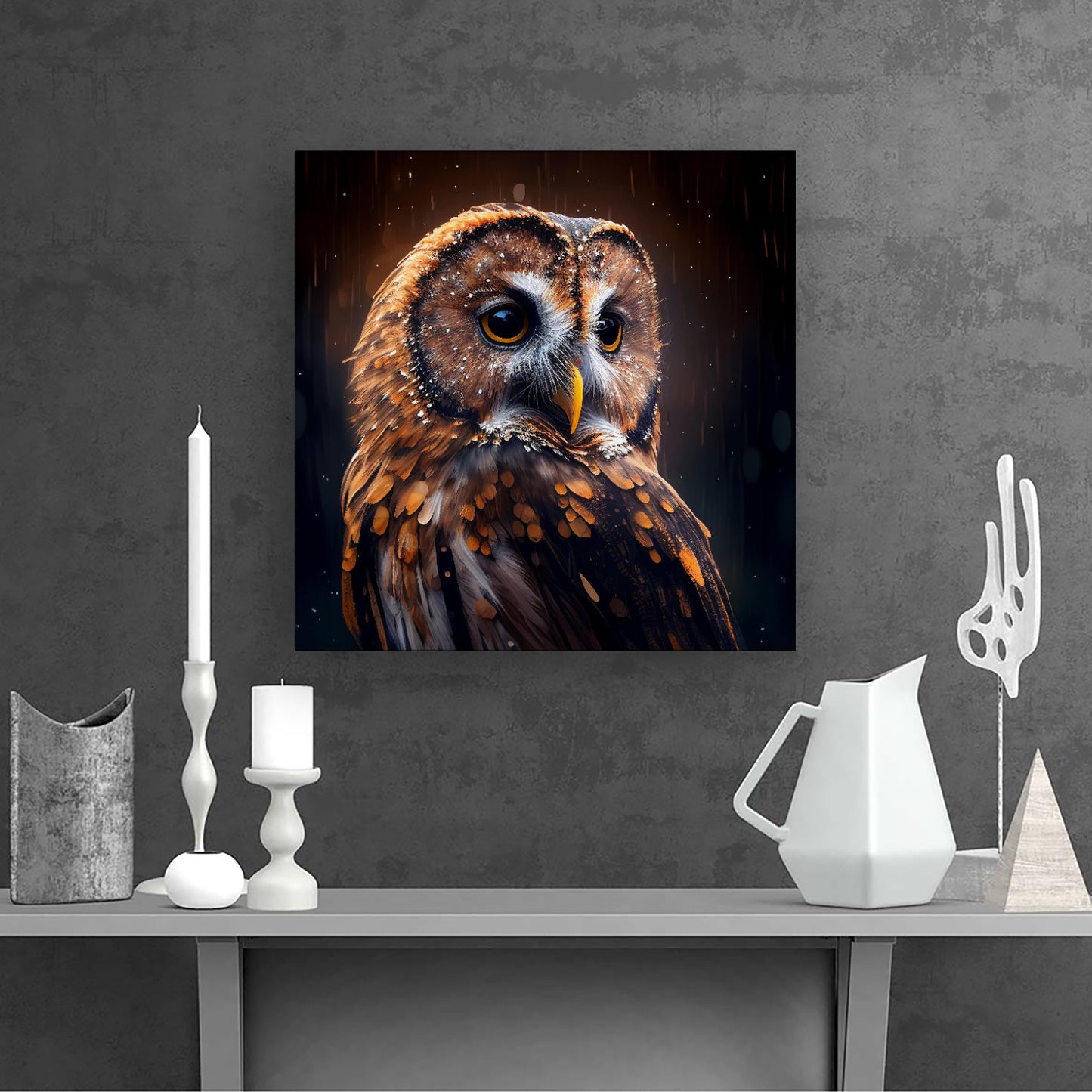 Tawny Owl Face Splashart Dark Background Canvas