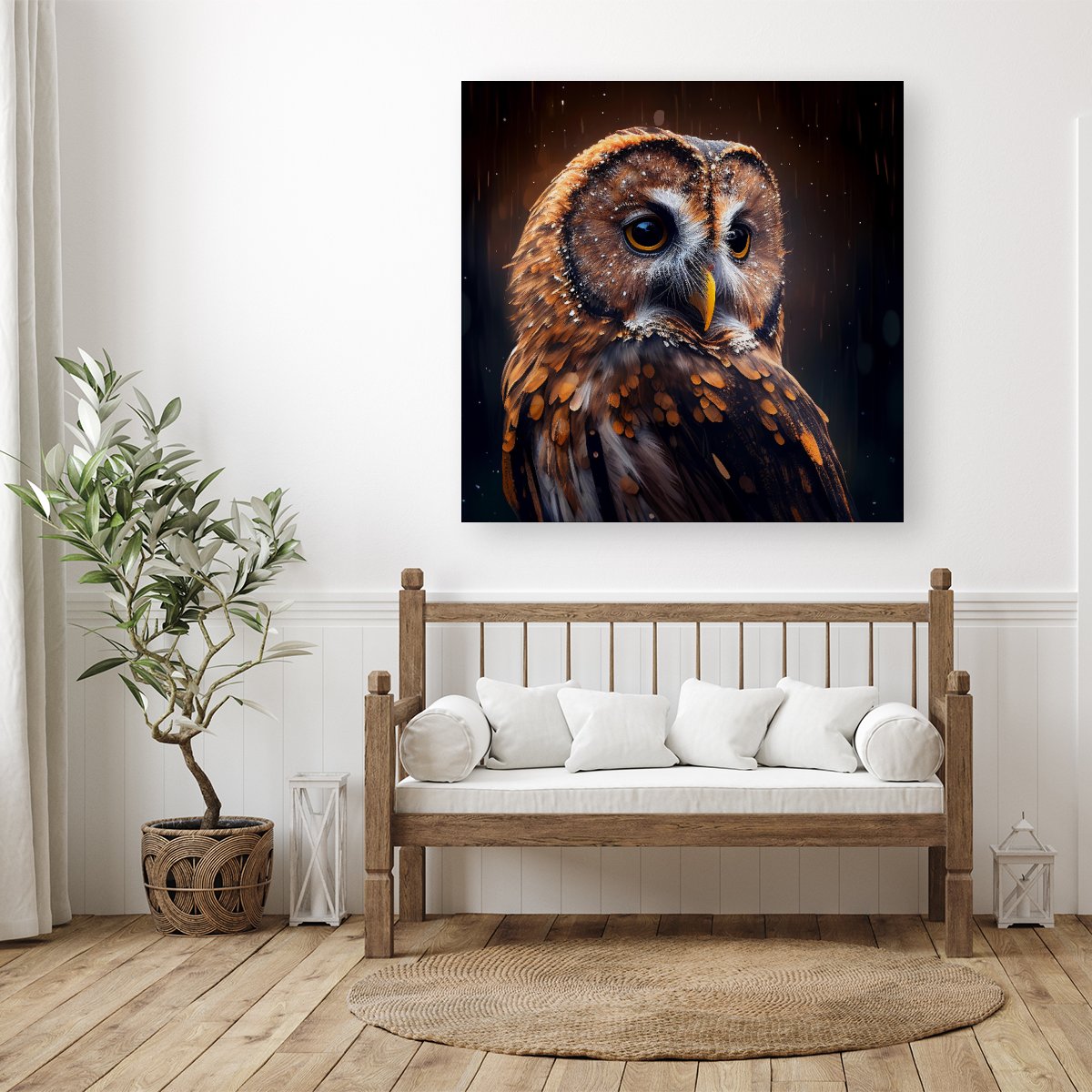 Tawny Owl Face Splashart Dark Background Canvas