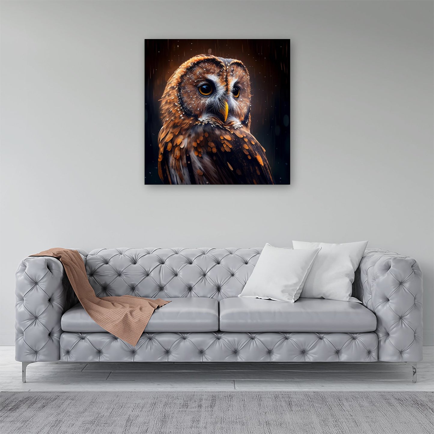 Tawny Owl Face Splashart Dark Background Canvas