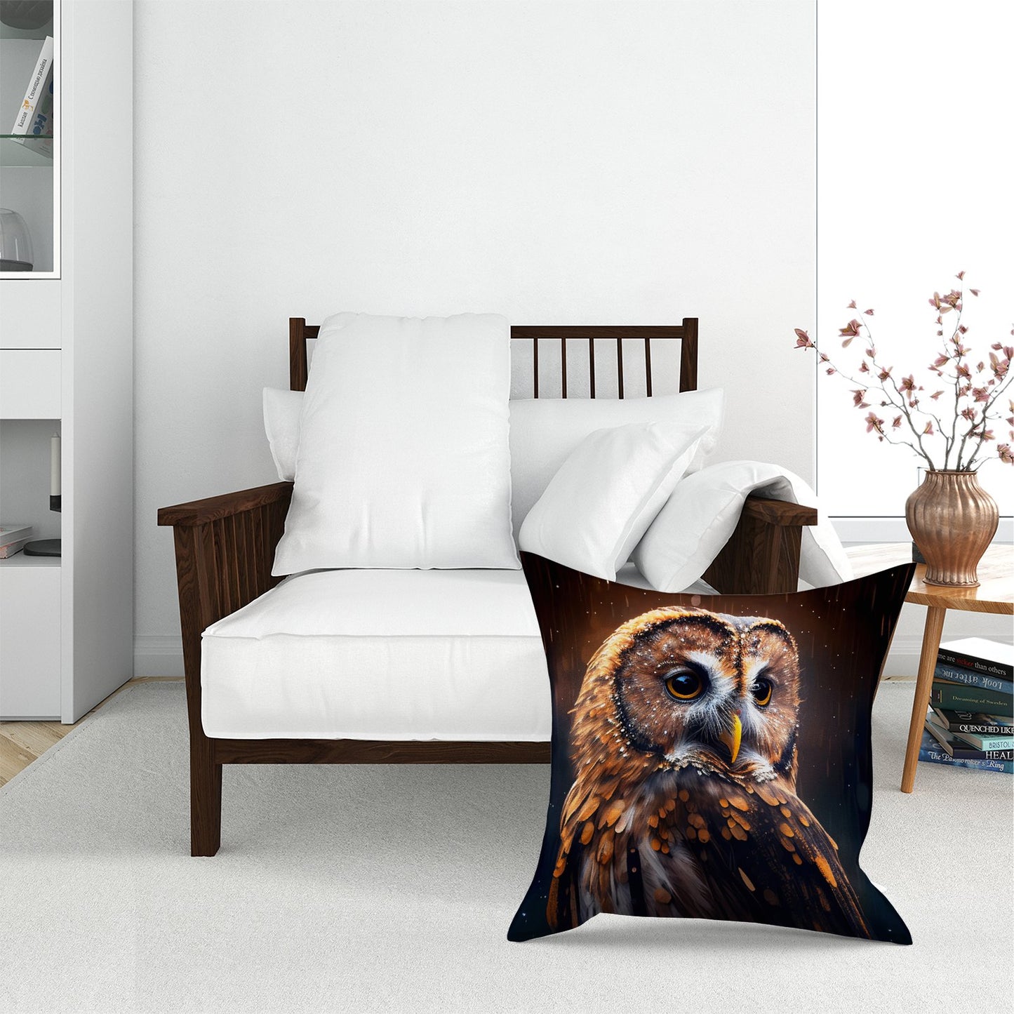 Tawny Owl Face Splashart Dark Background Floor Cushion