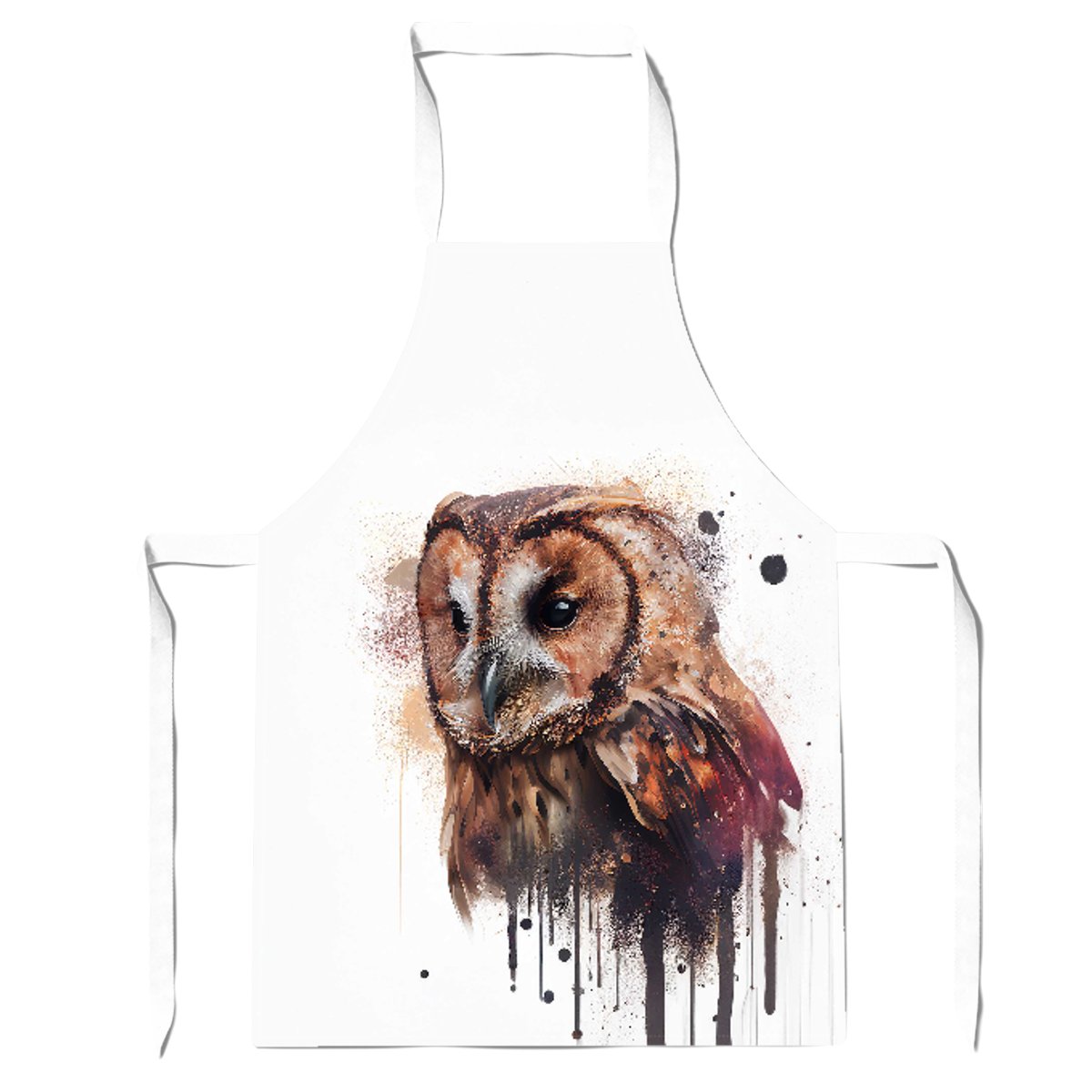 Tawny Owl Face Splashart Light Background Apron