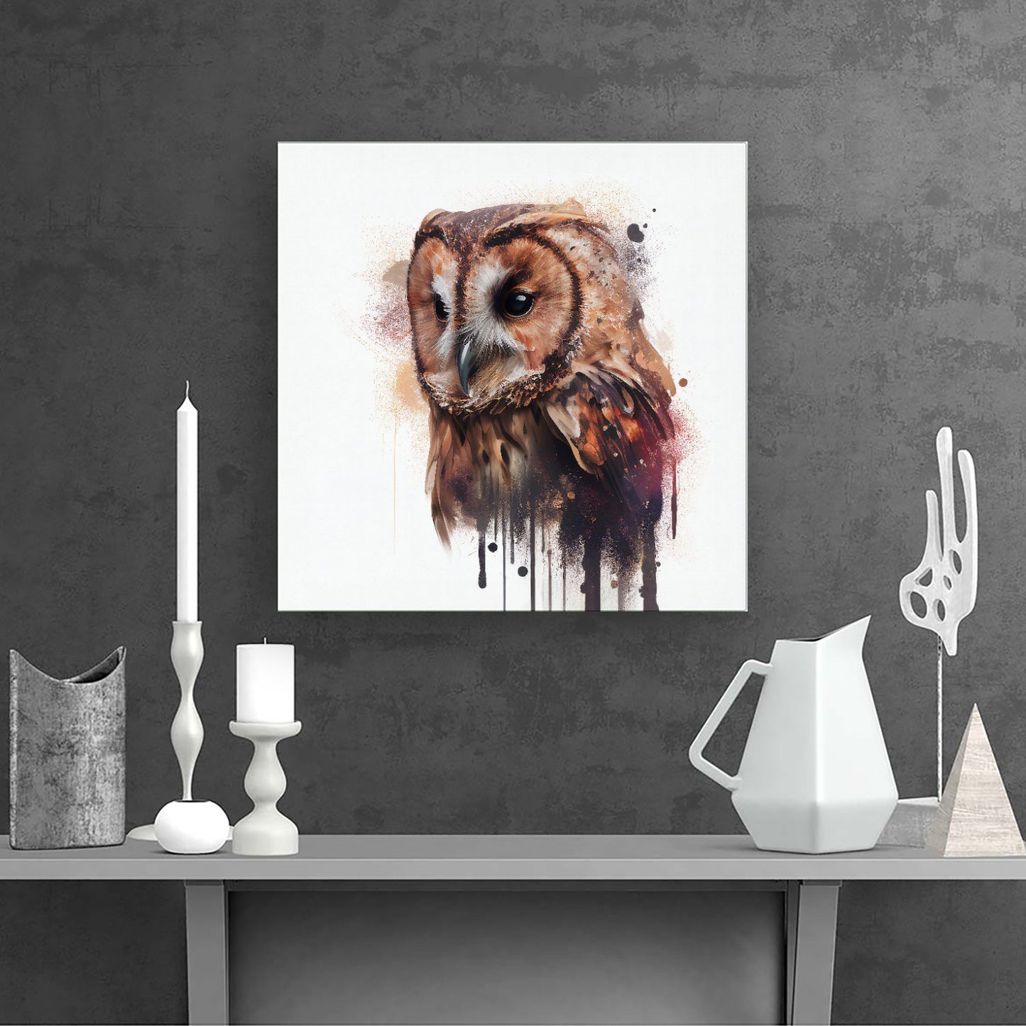 Tawny Owl Face Splashart Light Background Canvas