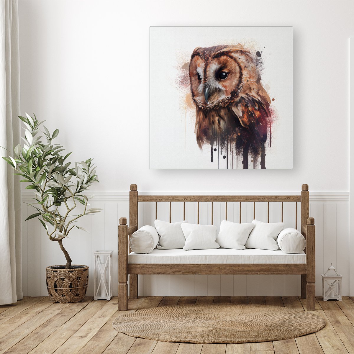 Tawny Owl Face Splashart Light Background Canvas