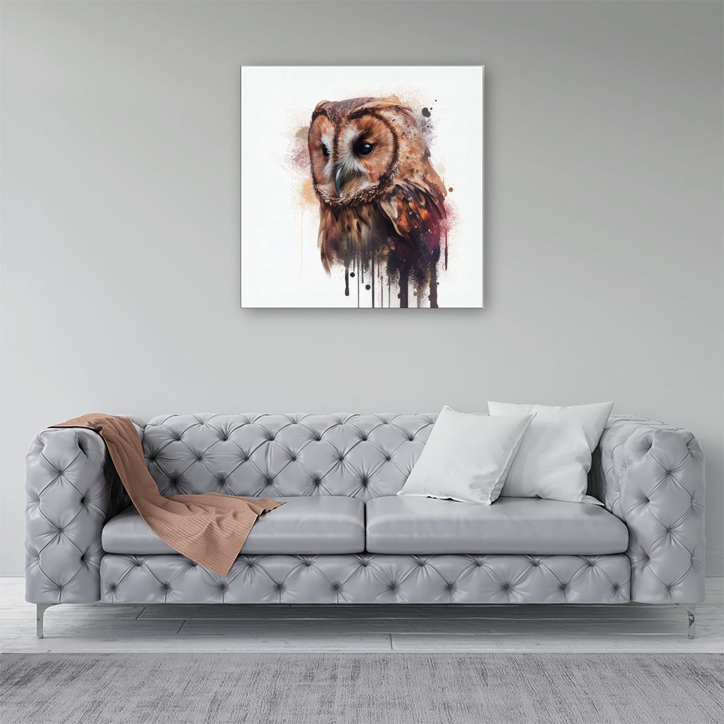 Tawny Owl Face Splashart Light Background Canvas