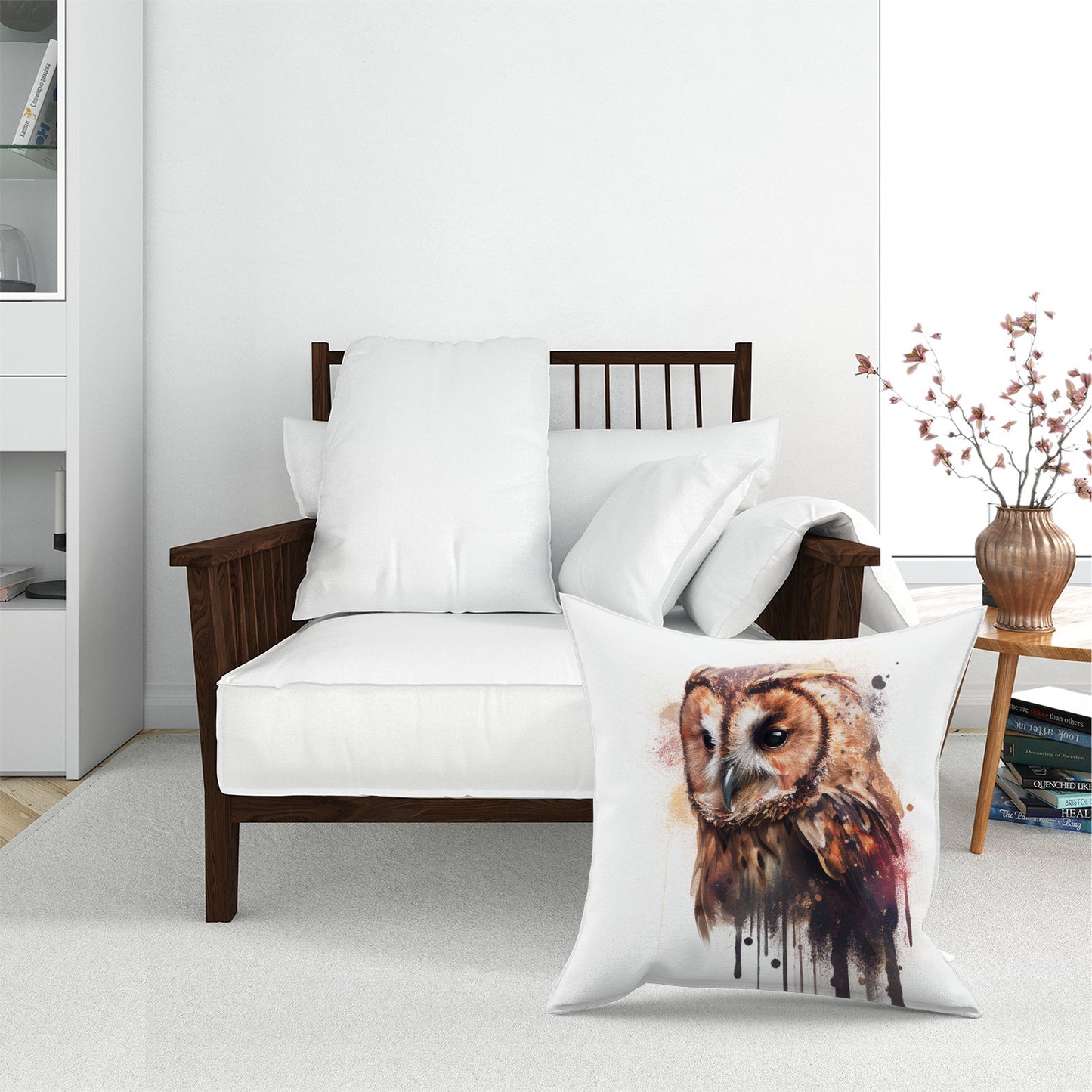 Tawny Owl Face Splashart Light Background Floor Cushion