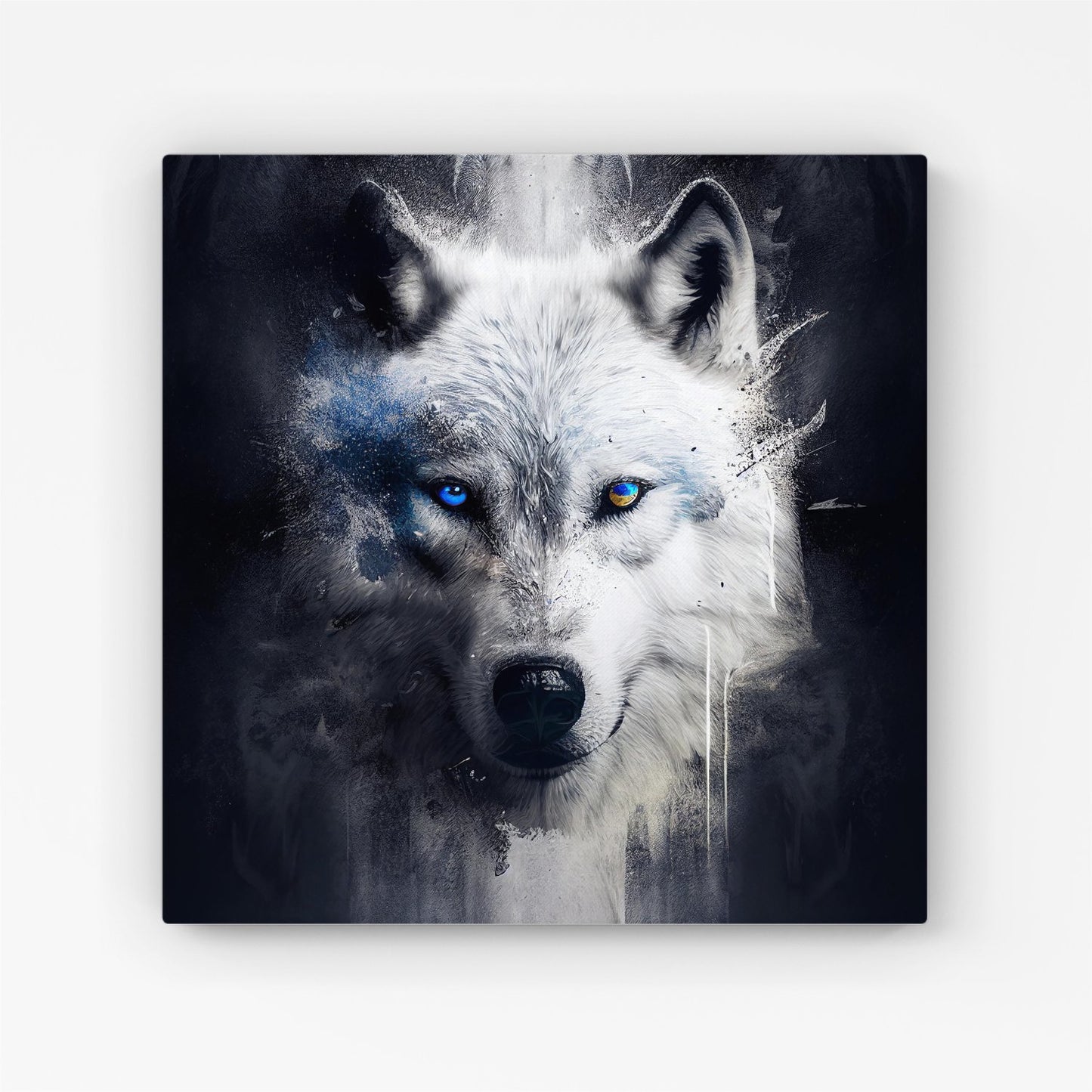 White Wolf Face Splashart Dark Backgrouns Canvas