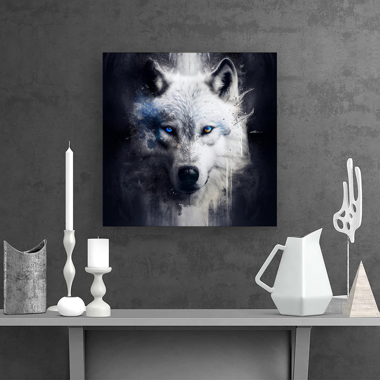 White Wolf Face Splashart Dark Backgrouns Canvas