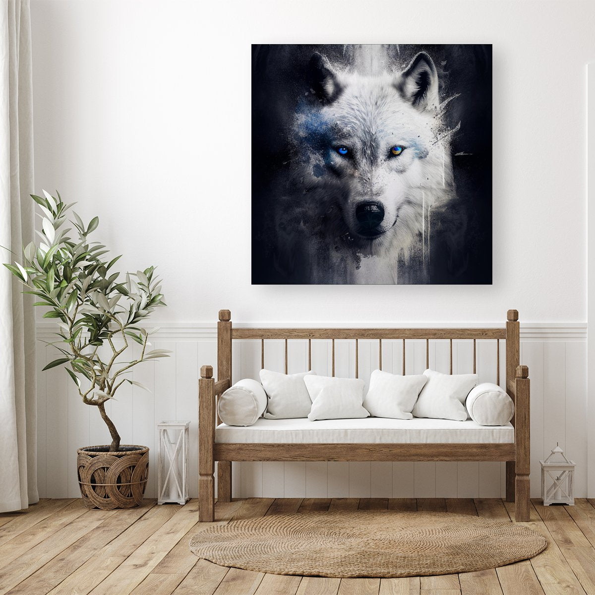 White Wolf Face Splashart Dark Backgrouns Canvas
