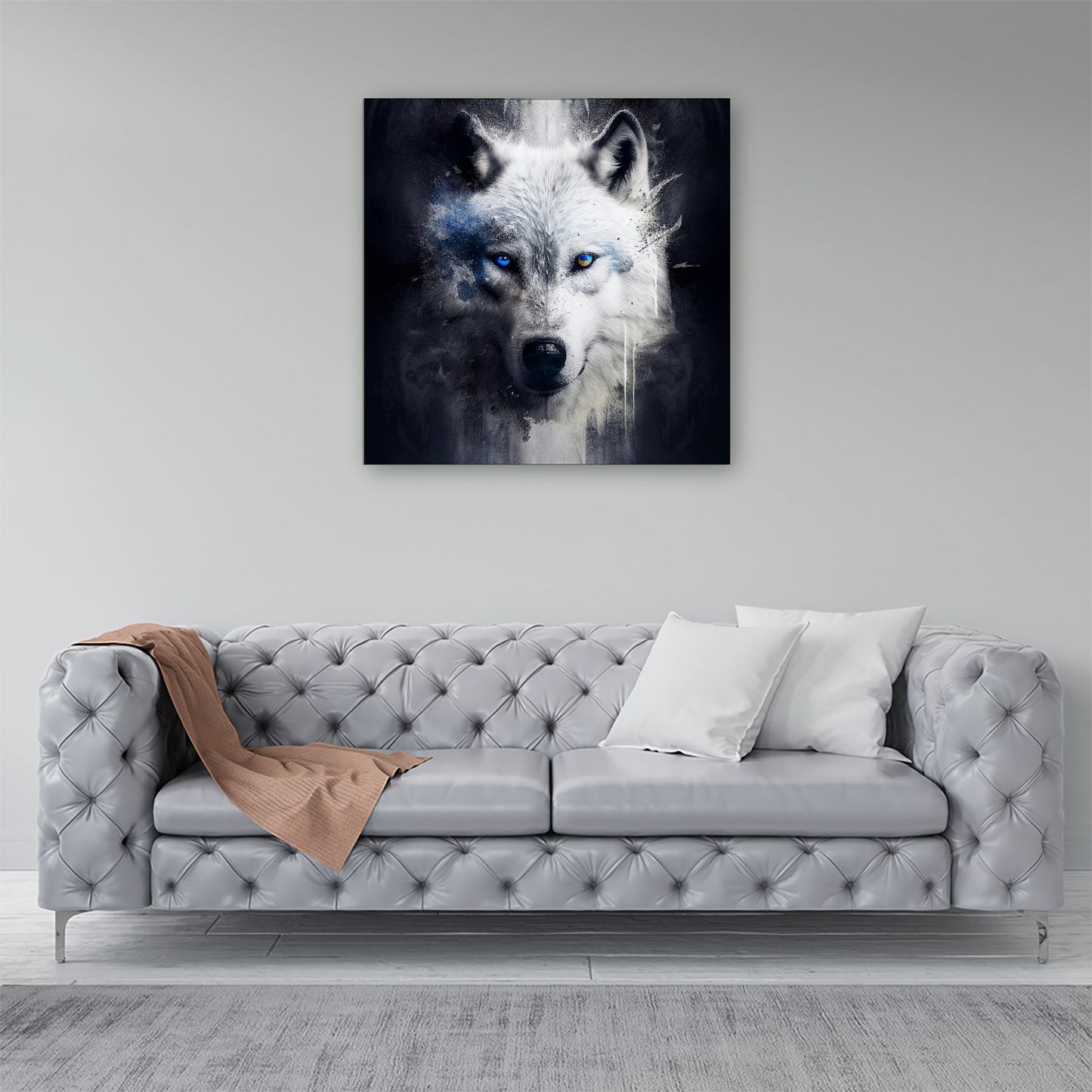 White Wolf Face Splashart Dark Backgrouns Canvas
