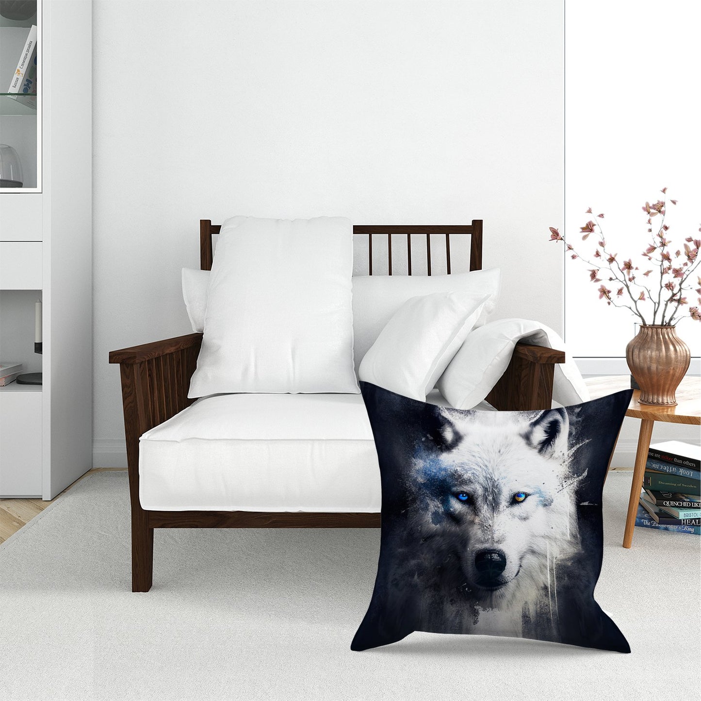 White Wolf Face Splashart Dark Backgrouns Floor Cushion