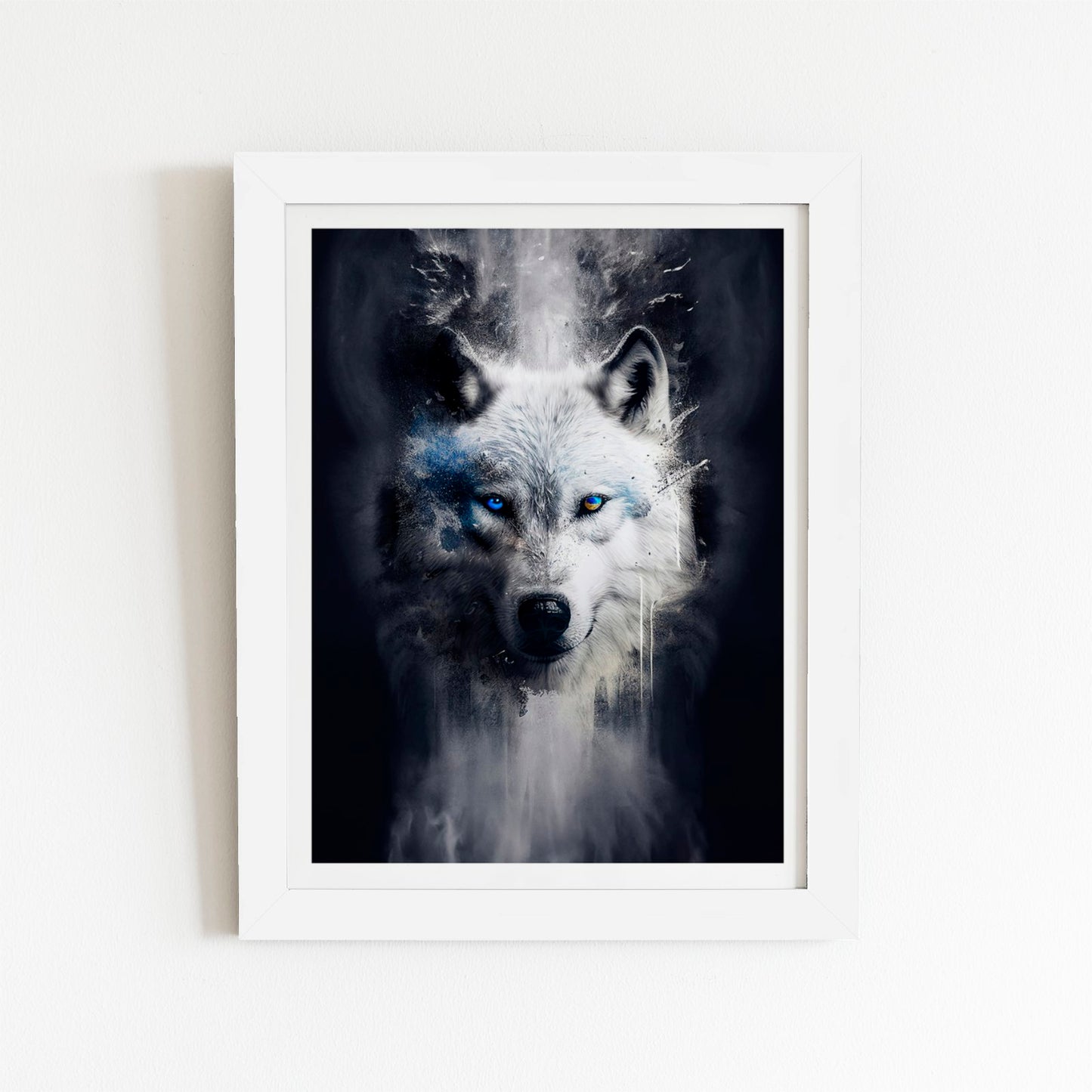 White Wolf Face Splashart Dark Backgrouns Art Prints