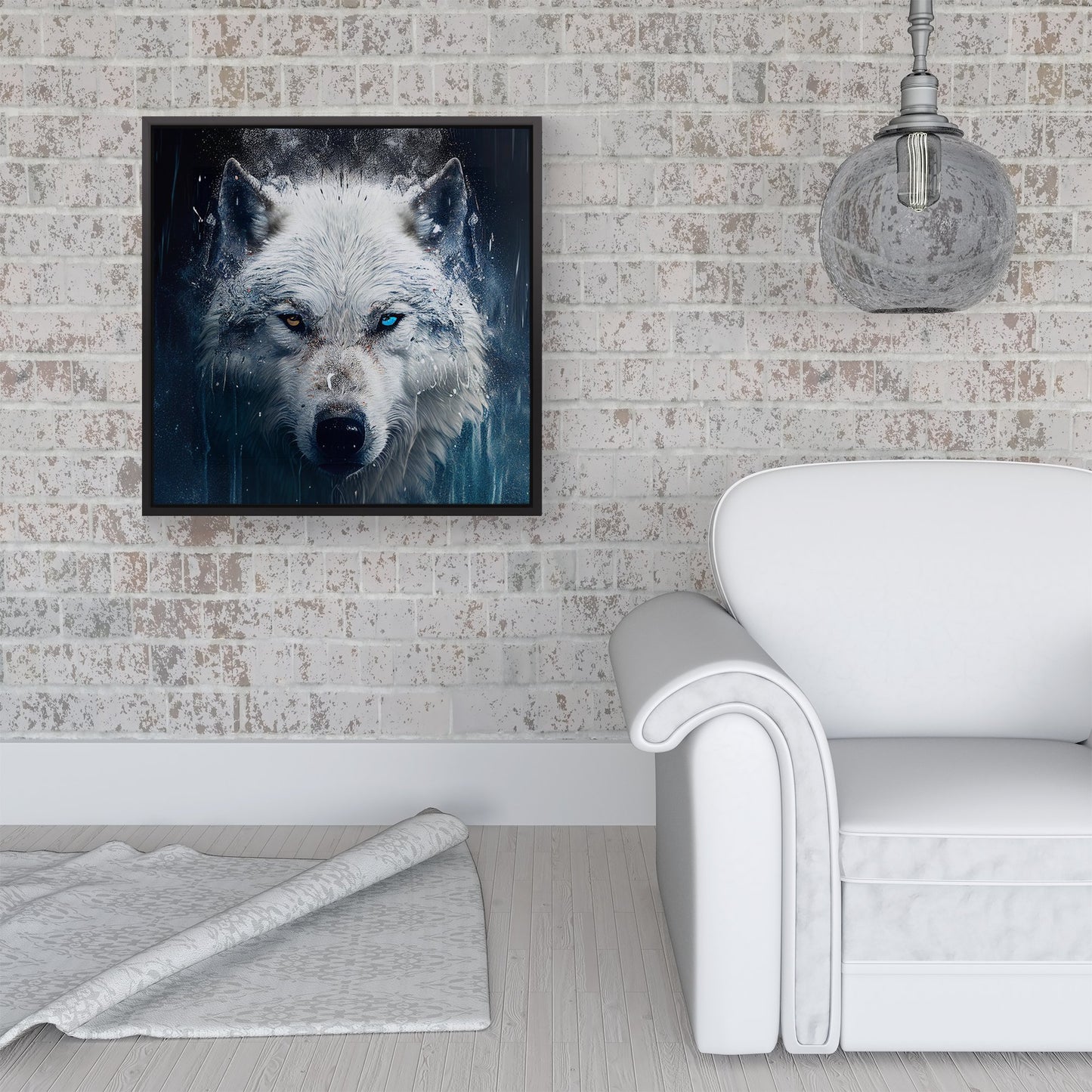 White Wolf Face Splashart Framed Canvas