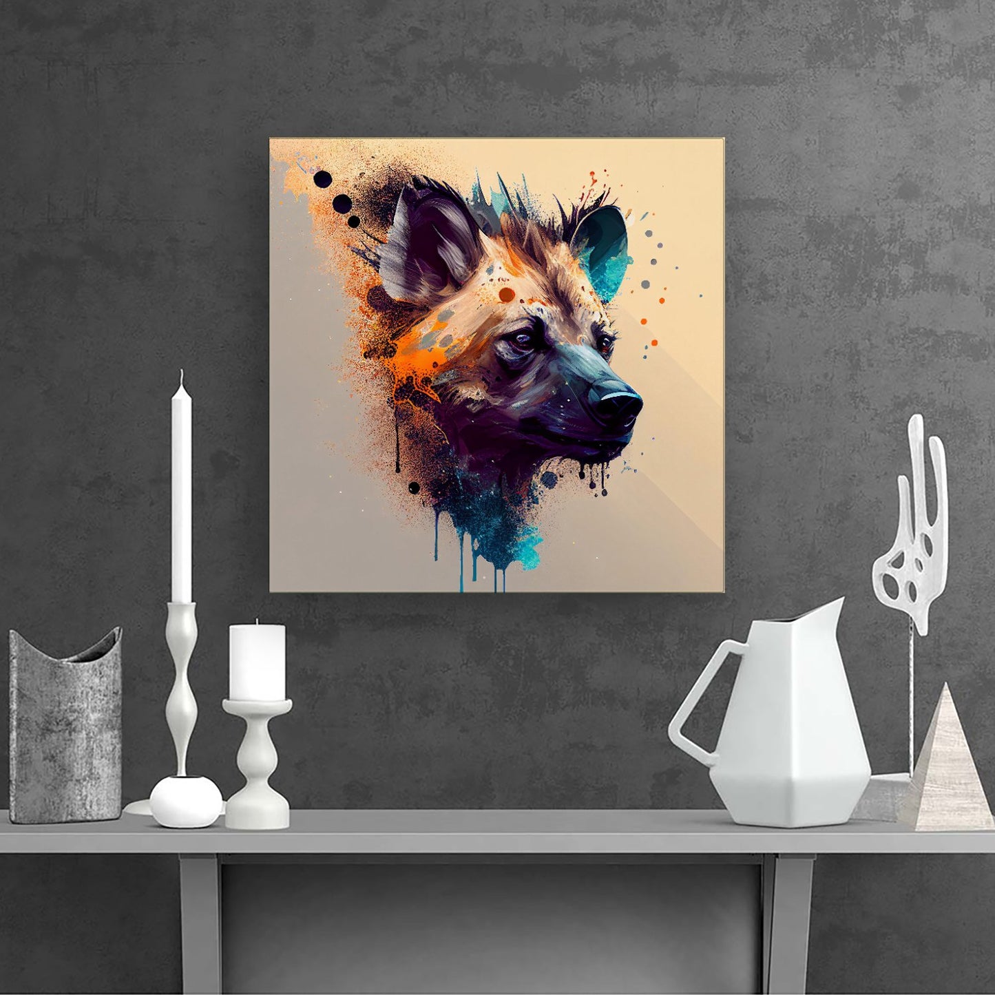 Hyena Face Splashart Light Background Canvas