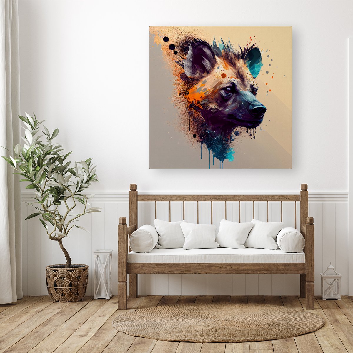 Hyena Face Splashart Light Background Canvas