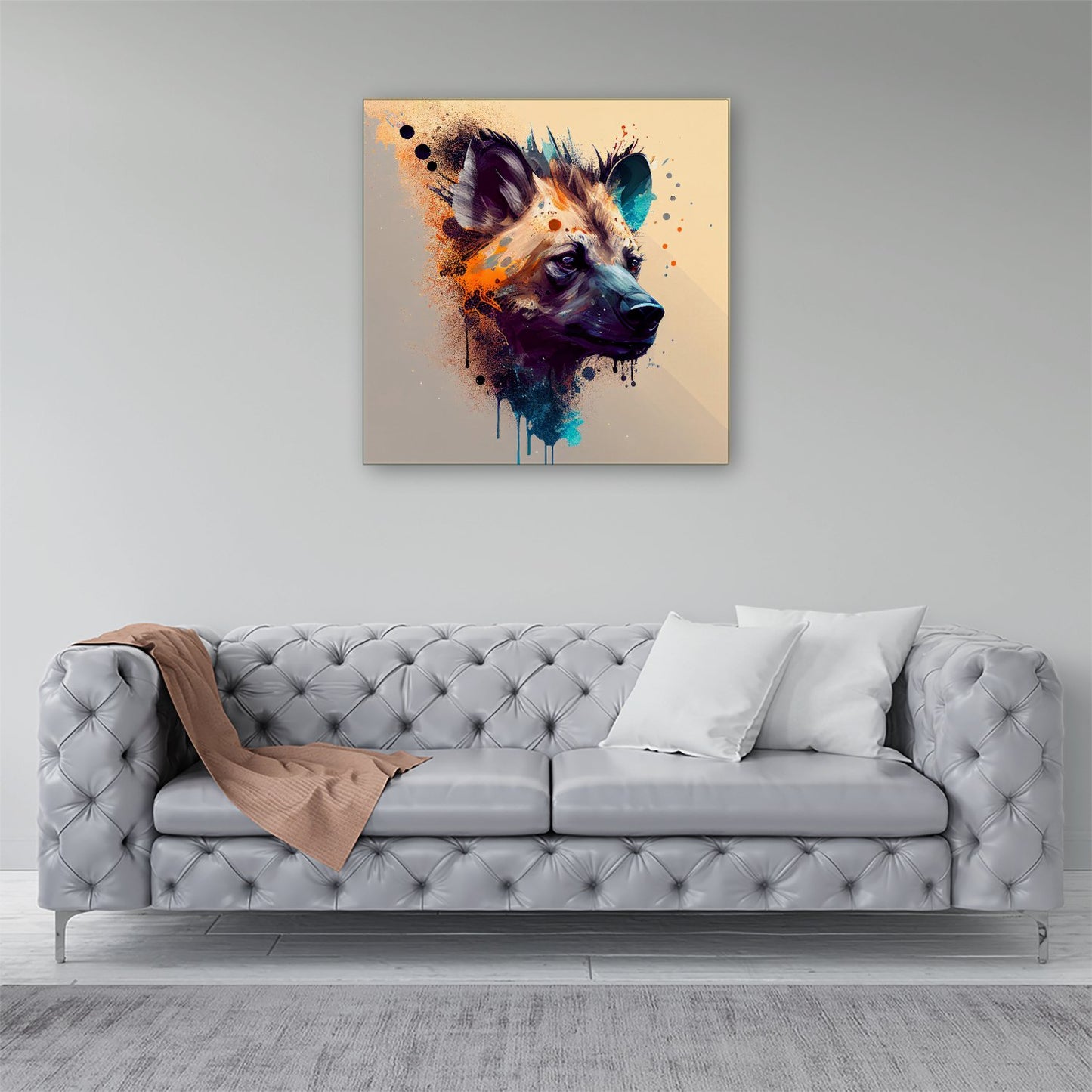 Hyena Face Splashart Light Background Canvas