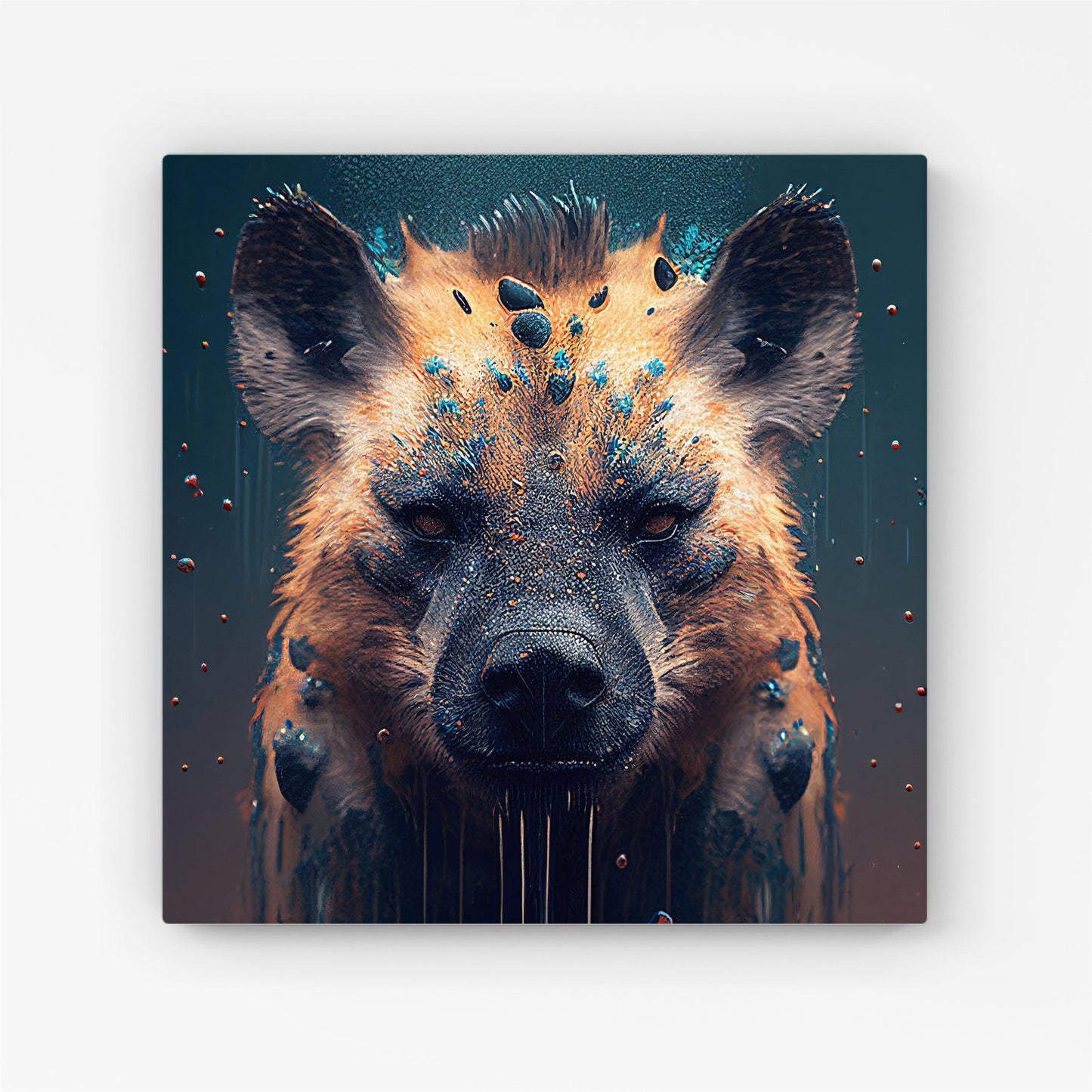 Hyena Face Splashart Dark Background Canvas