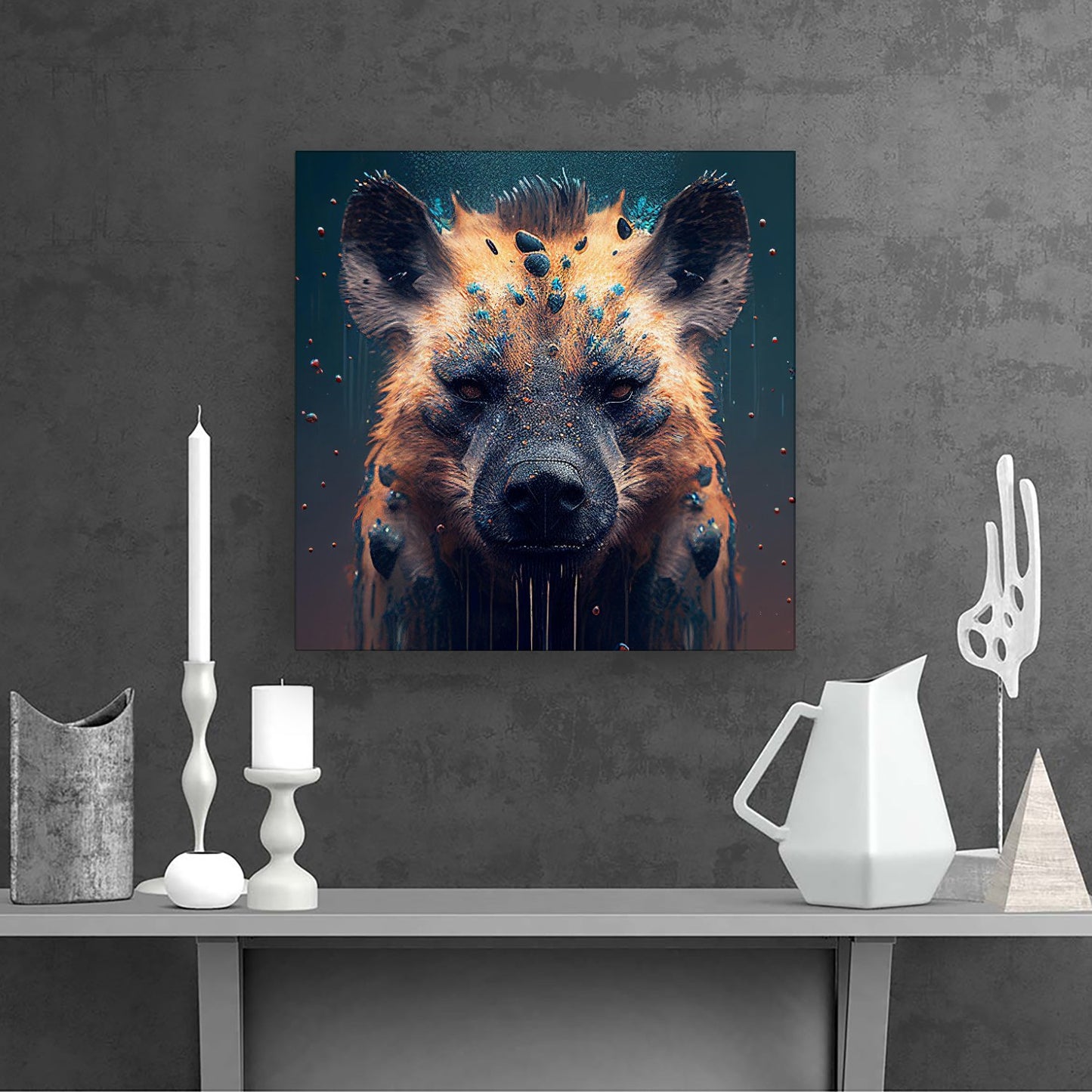 Hyena Face Splashart Dark Background Canvas