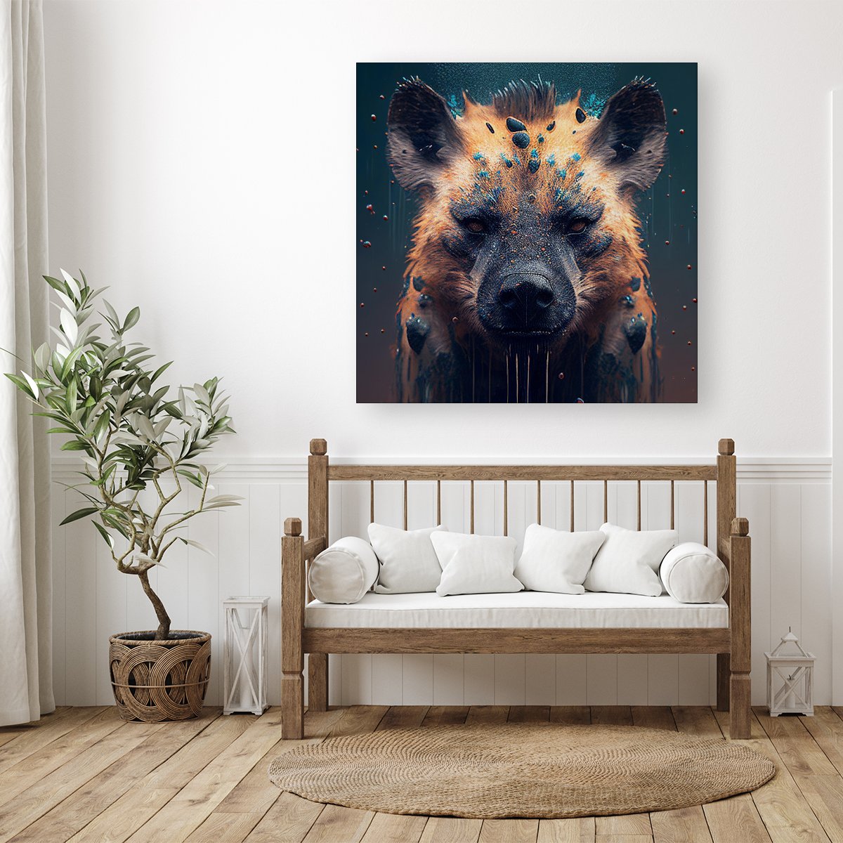 Hyena Face Splashart Dark Background Canvas