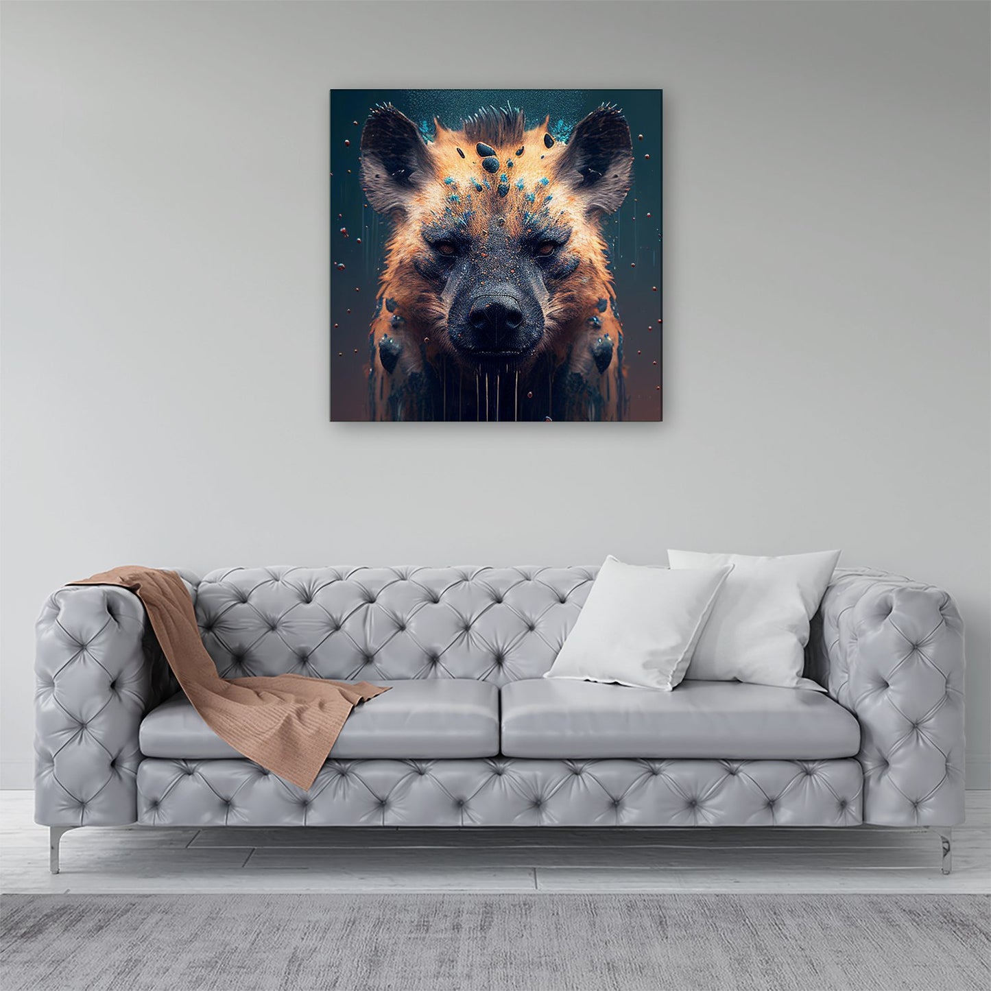 Hyena Face Splashart Dark Background Canvas